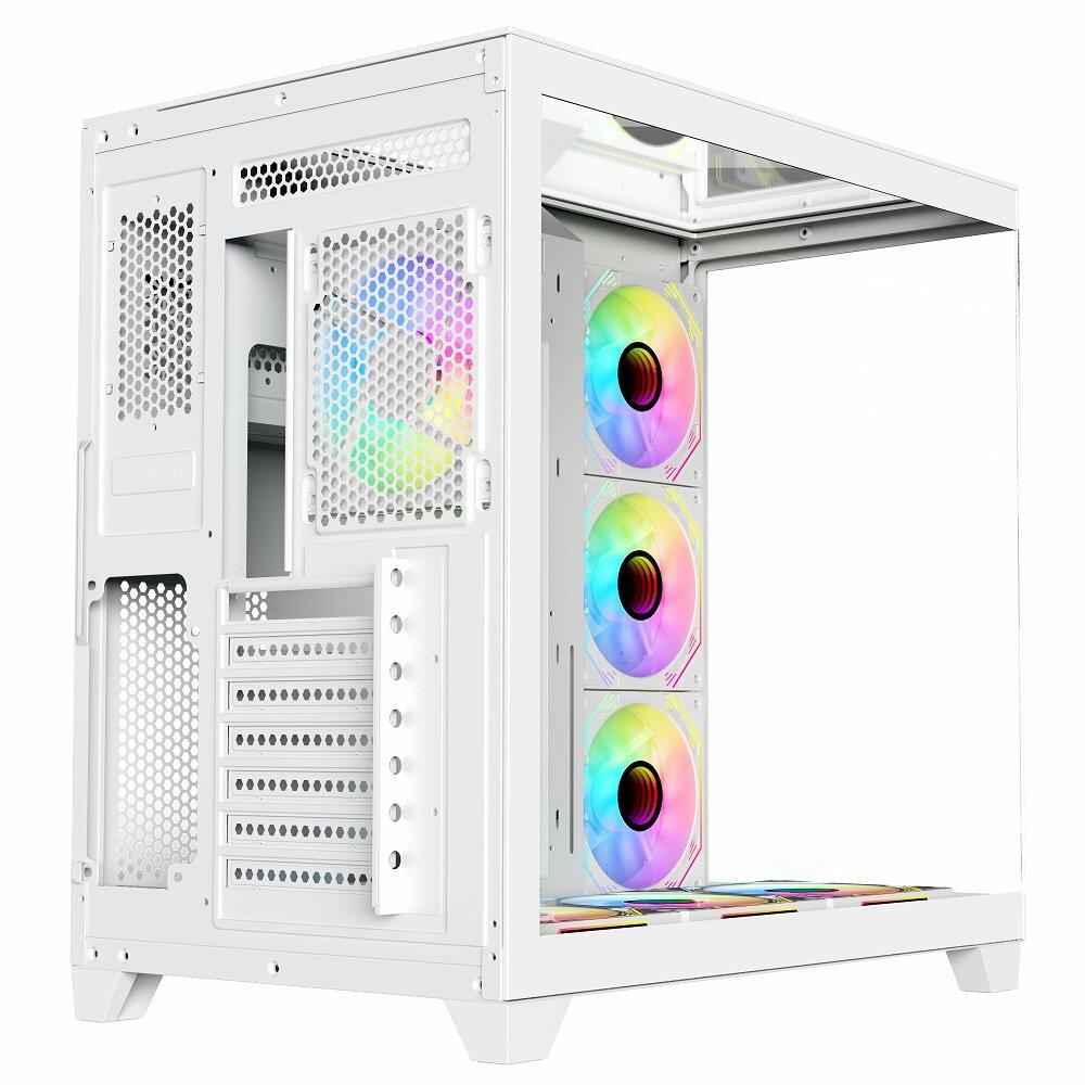 PC Case Sharx Profin GX700 Mid Tower Two Side Panel Front & Left Side Tempered Glass with 7 ARGB Fans- White image 3