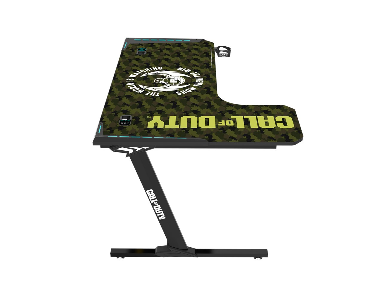 Call Of Duty (COD) x GAMEON Phantom XL-L Series L-Shaped RGB Flowing Light Gaming Desk (Size: 1400-600-720 mm) With (800*300*3 mm -COD Mouse pad), Headphone Hook, Cup Holder, Cable Management, Gamepad Holder, Qi Wireless Charger & USB Hub - Black/Green image 3