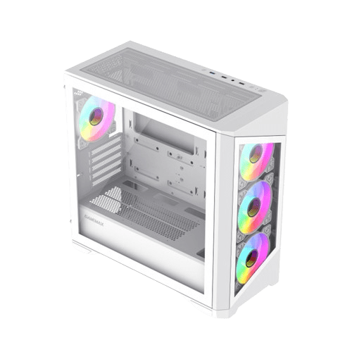 GameMax Destroyer TGW Tempered Glass RGB Micro-ATX Gaming Case - White (4 ARGB Fans Included) image 5