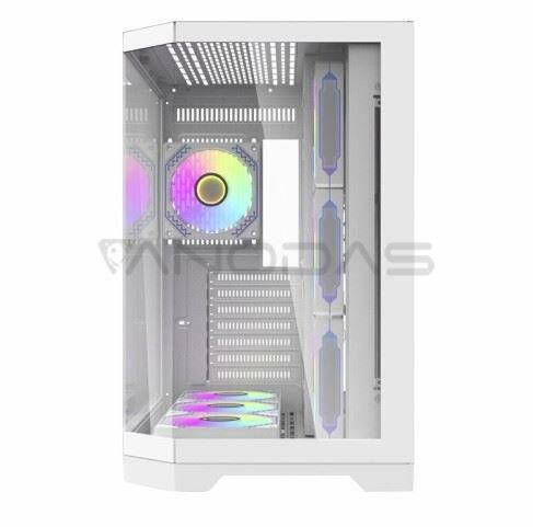 DarkFlash Aigo FT418 Pro Mid Tower Two Panel Front & Left Side Tempered Glass Case with 7 RGB Fans - White image 5