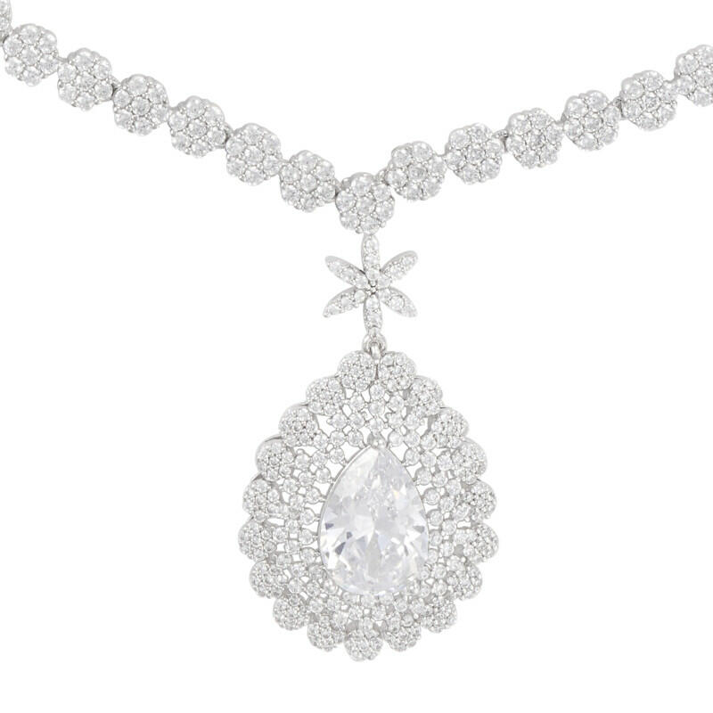 Silver Toned Pear Necklace Set image 3