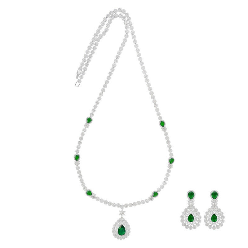 Silver Toned Pear Necklace Set image 0