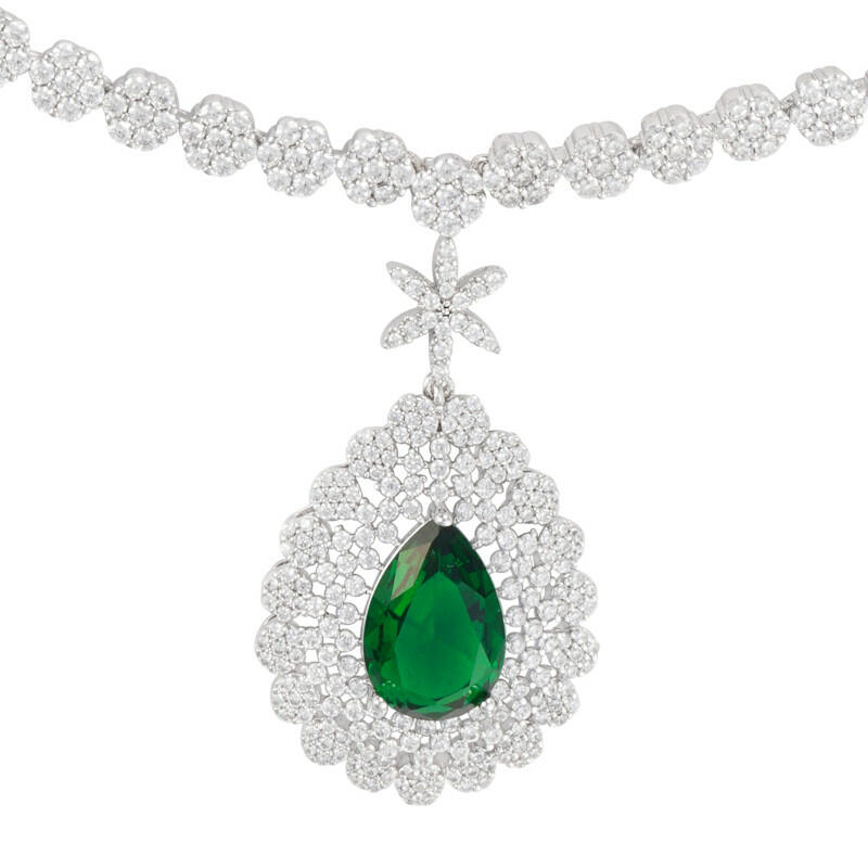 Silver Toned Pear Necklace Set image 3
