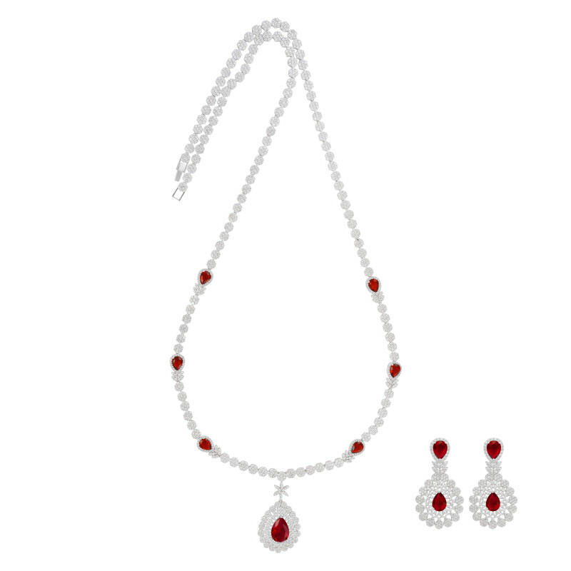 Silver Toned Pear Necklace Set image 0