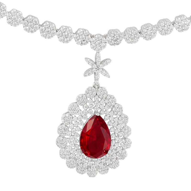 Silver Toned Pear Necklace Set image 3