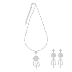 Silver Toned Multi-Cut Crystal (Necklace - Earrings) image 0