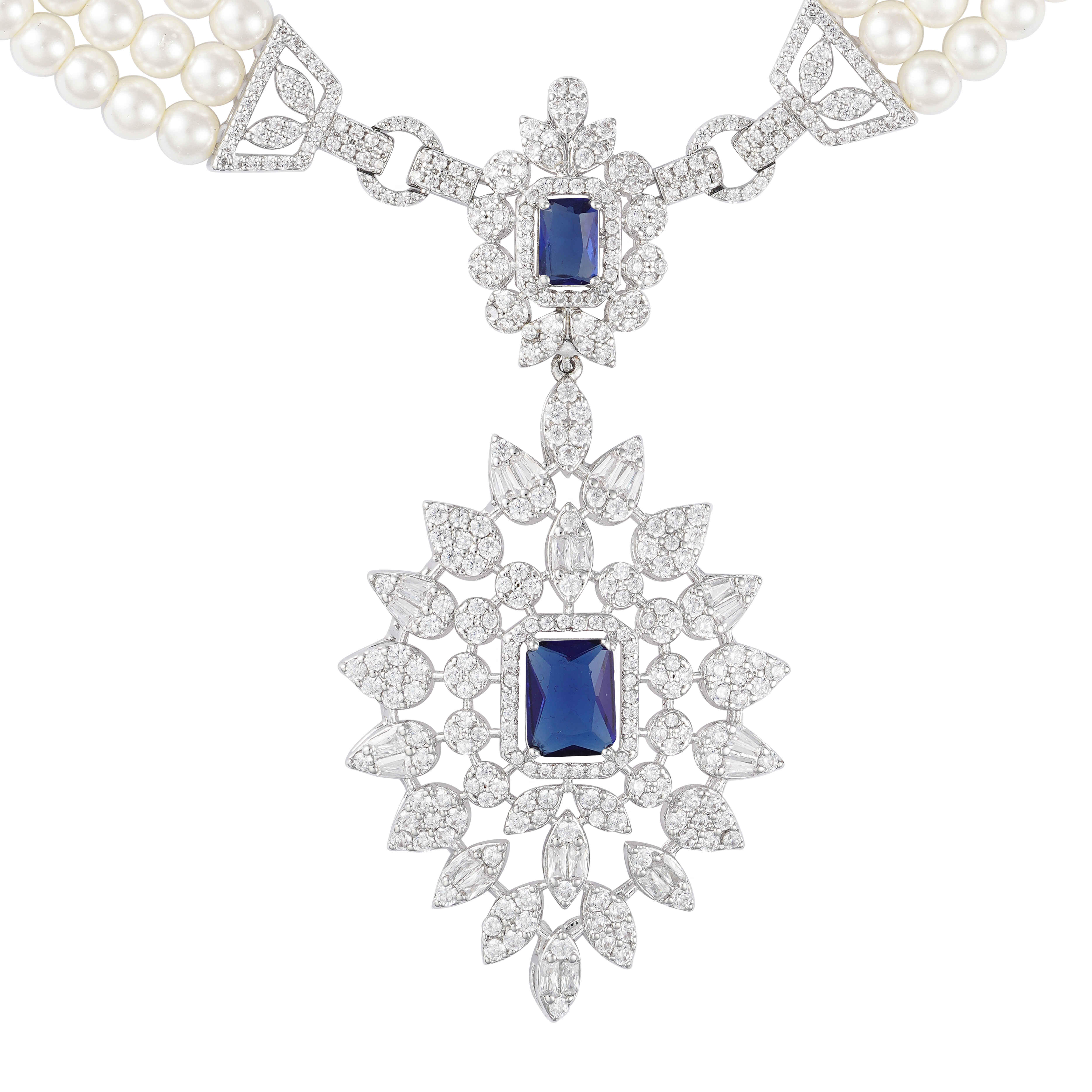 طقم لؤلؤ شرقي حديث - Silver Dark Blue - 0 image 1
