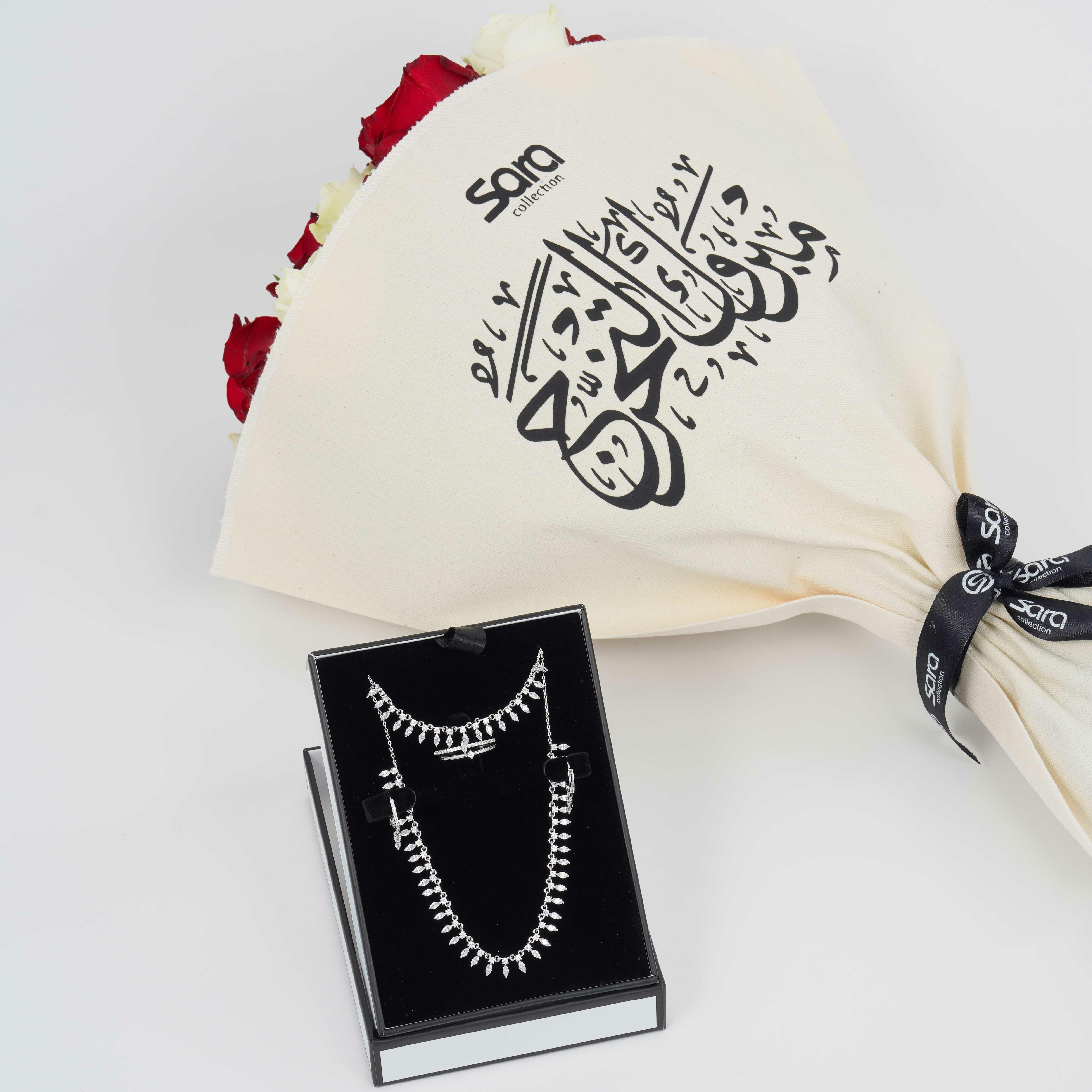 باقة ورد فاخرة وطقم كريستال image 0