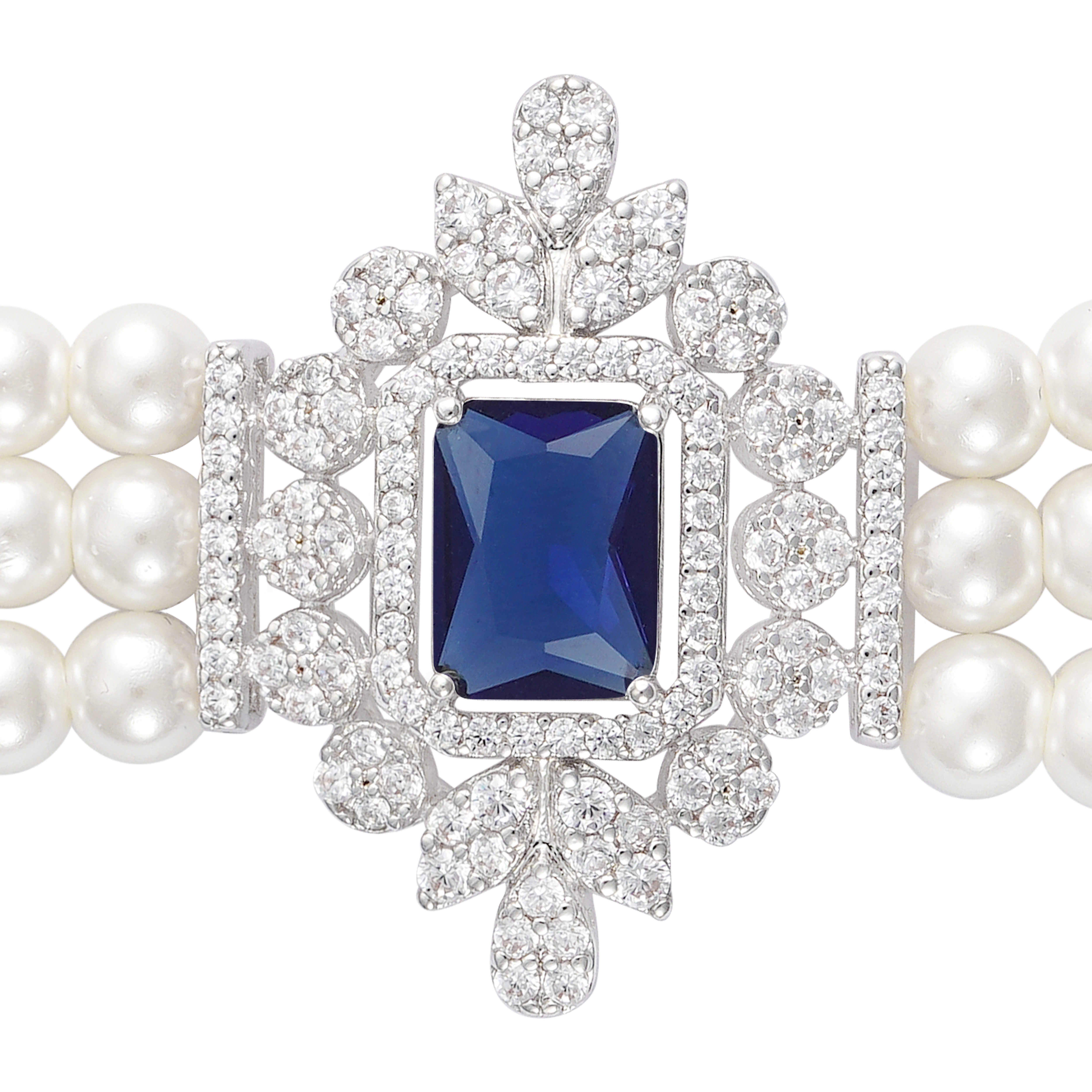 طقم لؤلؤ شرقي حديث - Silver Dark Blue - 0 image 6
