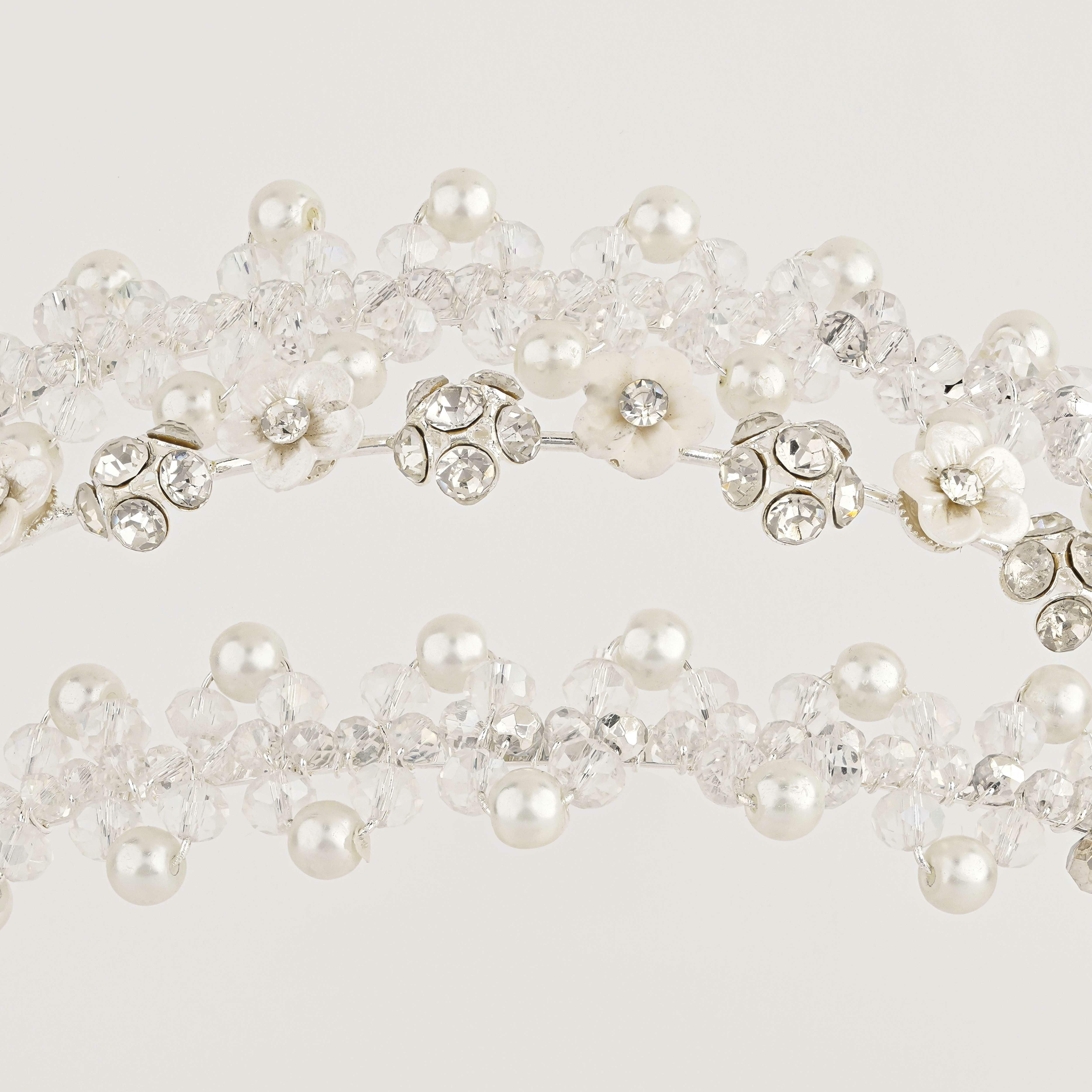 Silver Toned Triple Line Flora Headband image 1