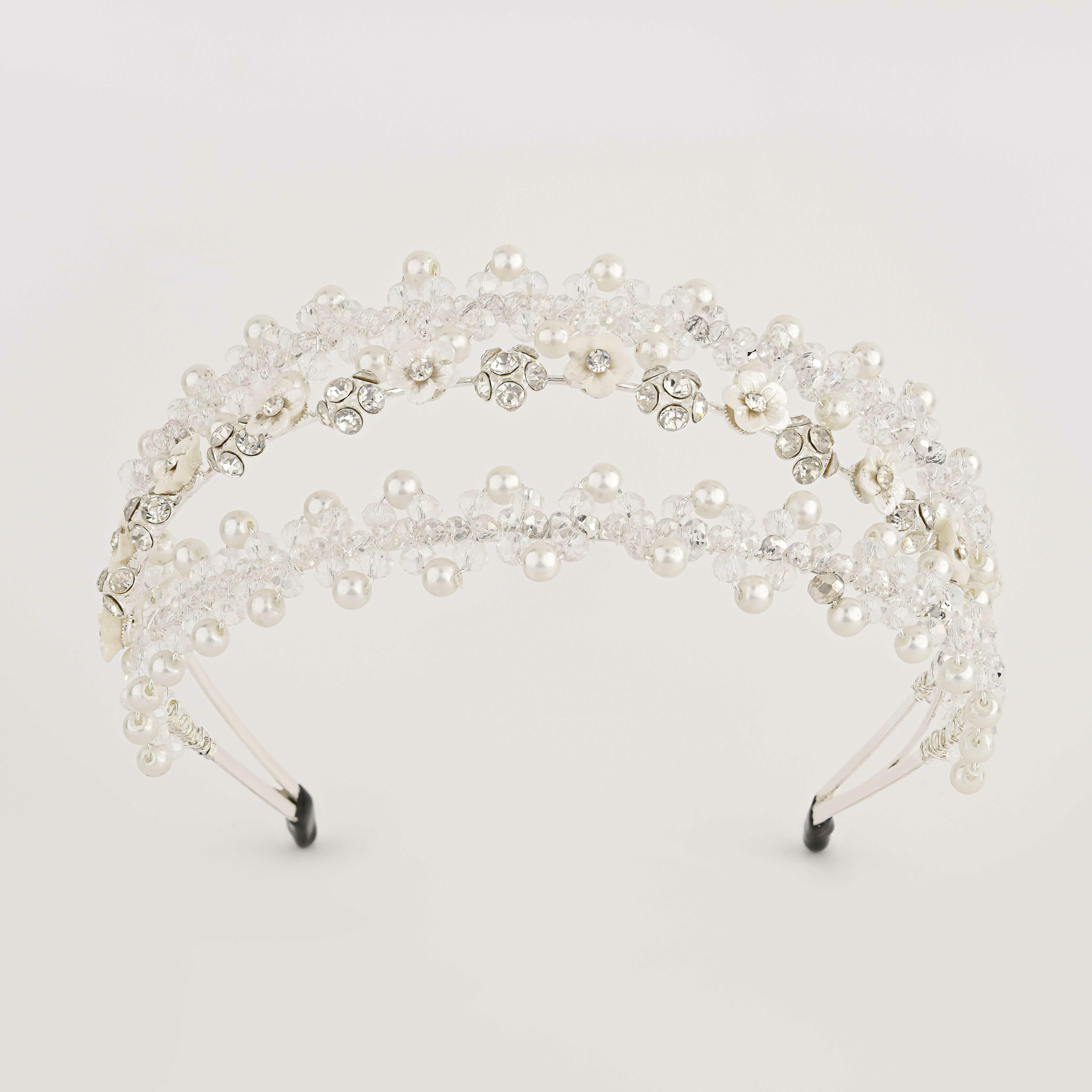 Silver Toned Triple Line Flora Headband image 0