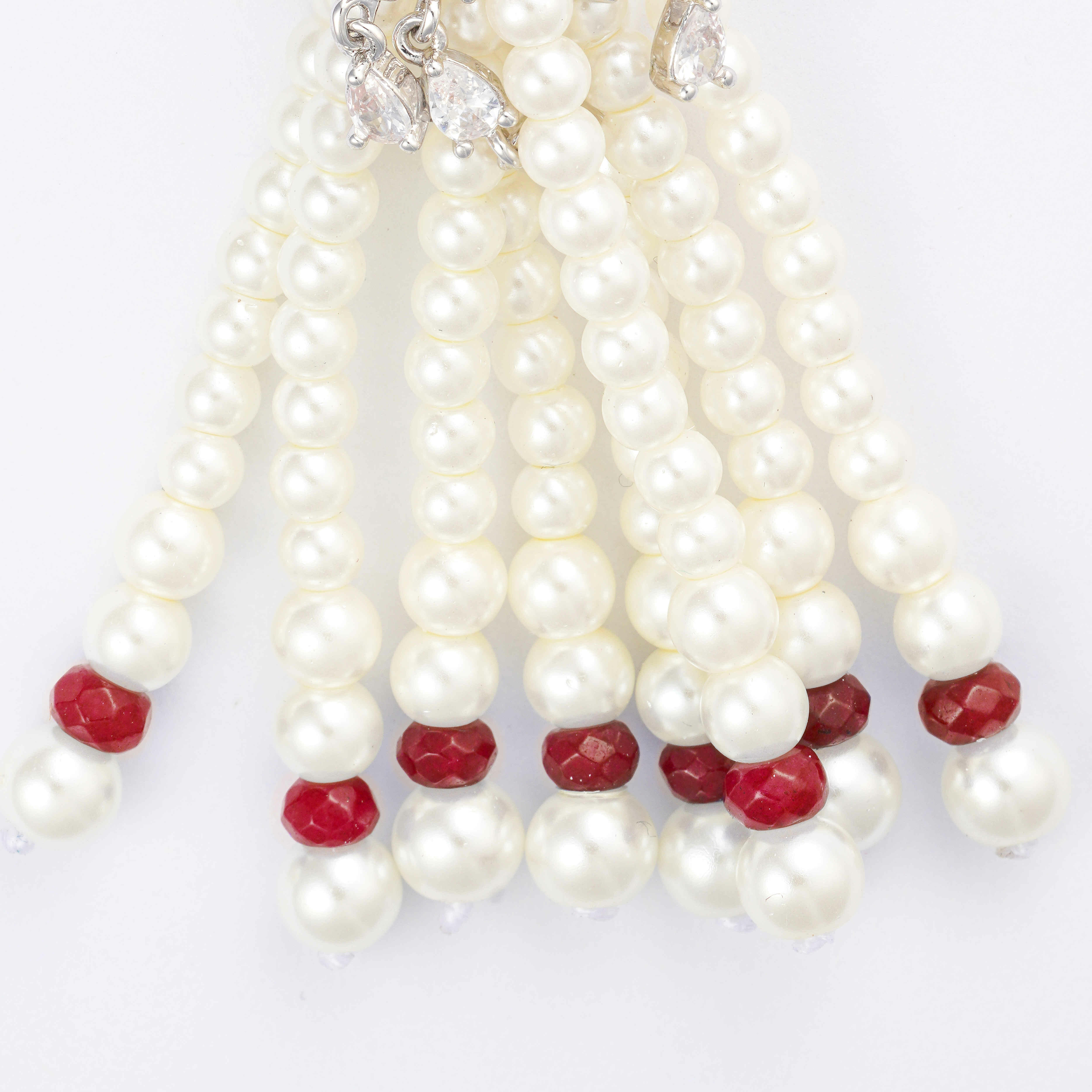 Silver Toned Pearl Earrings-Wine Reddish image 2