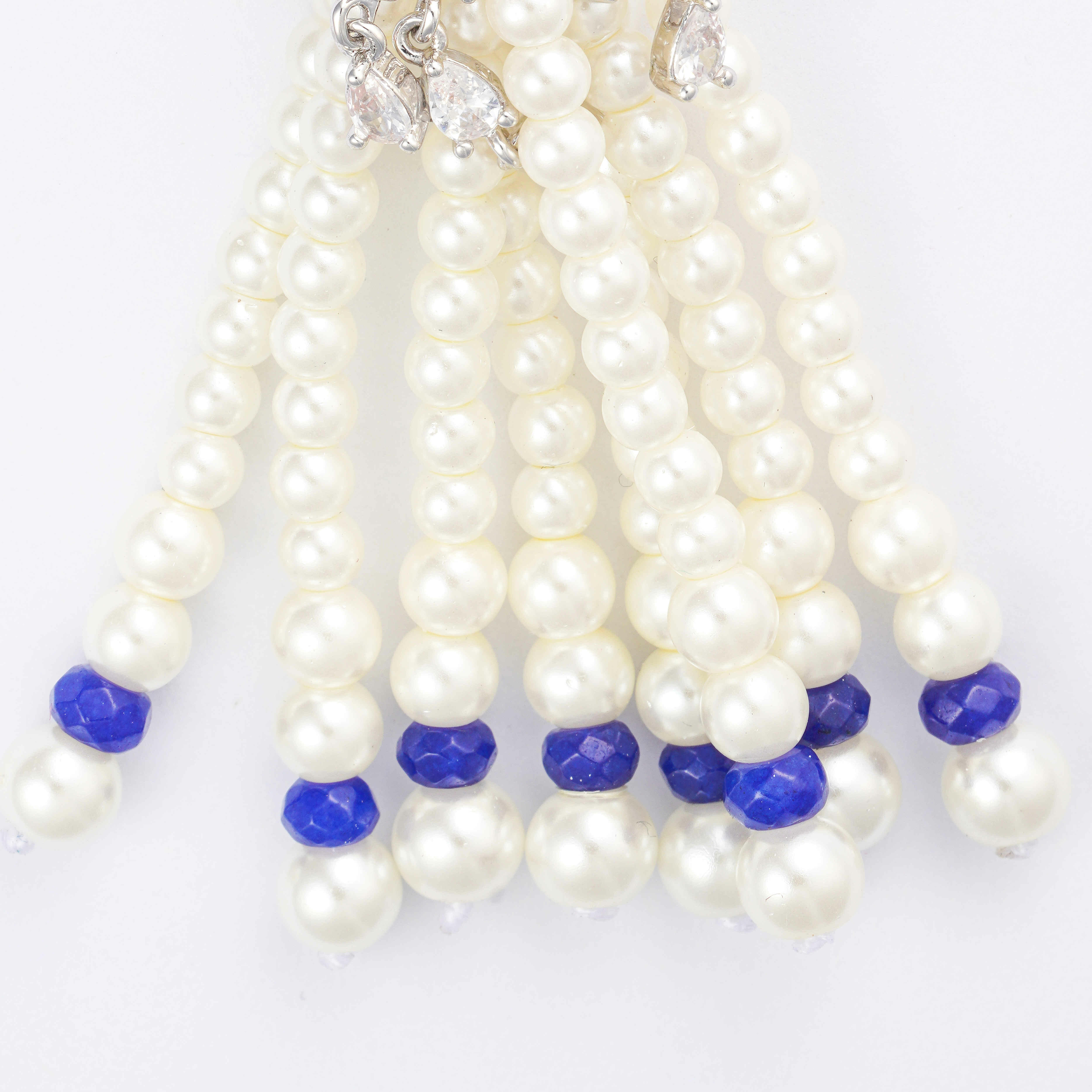 Silver Toned Pearl Earrings-Navy image 2