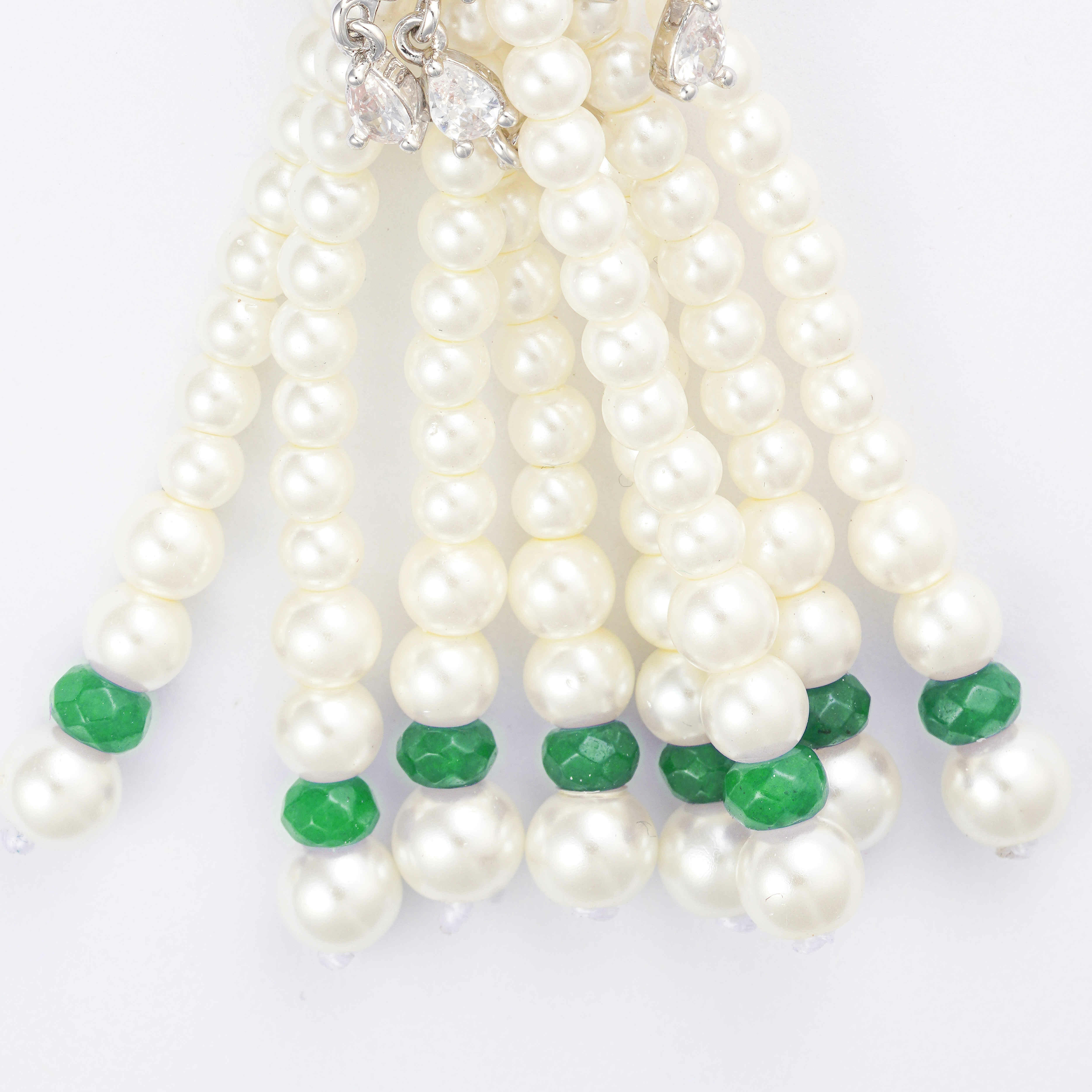 Silver Toned Pearl Earrings-Green image 2