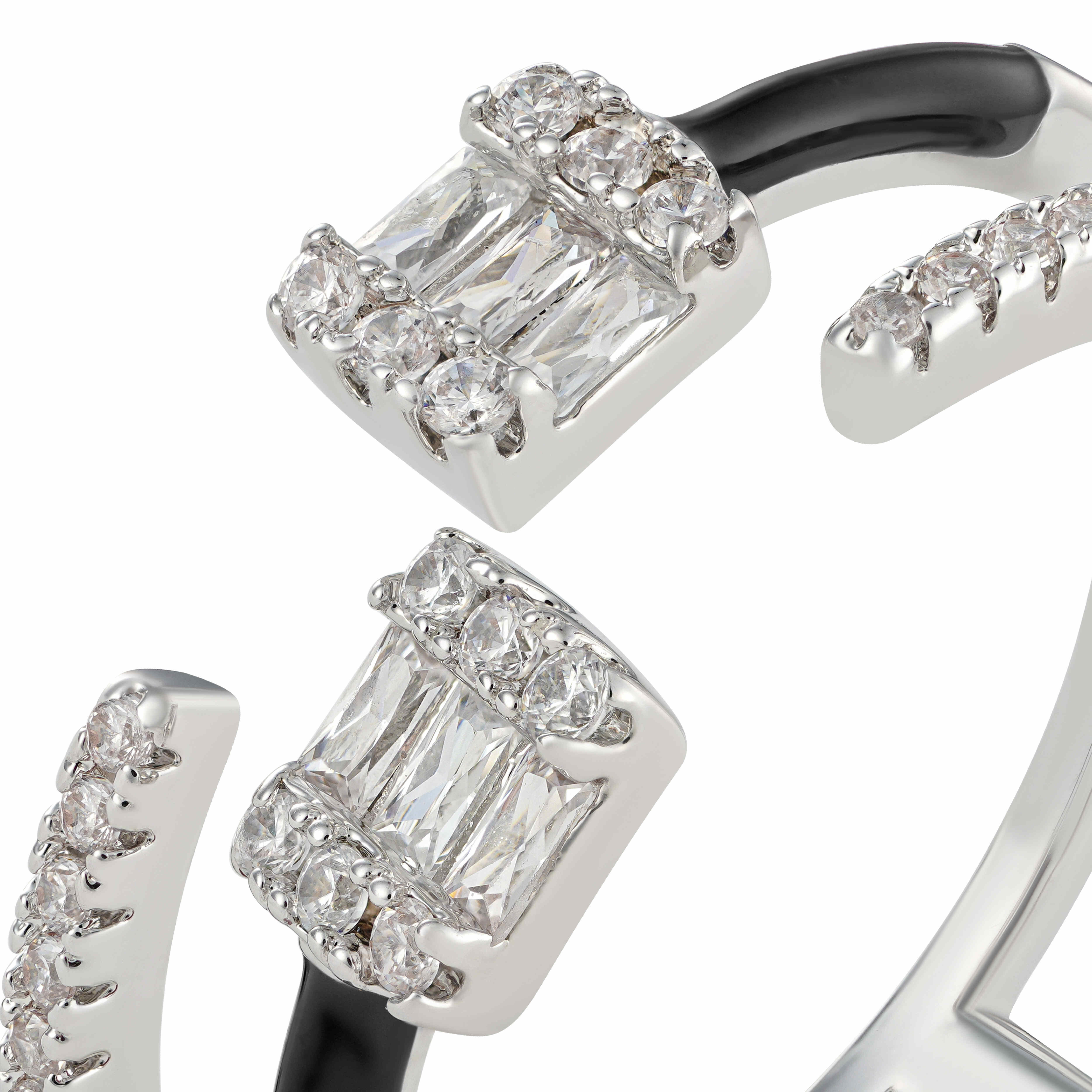 Silver Toned Emerald Ring-Black image 1
