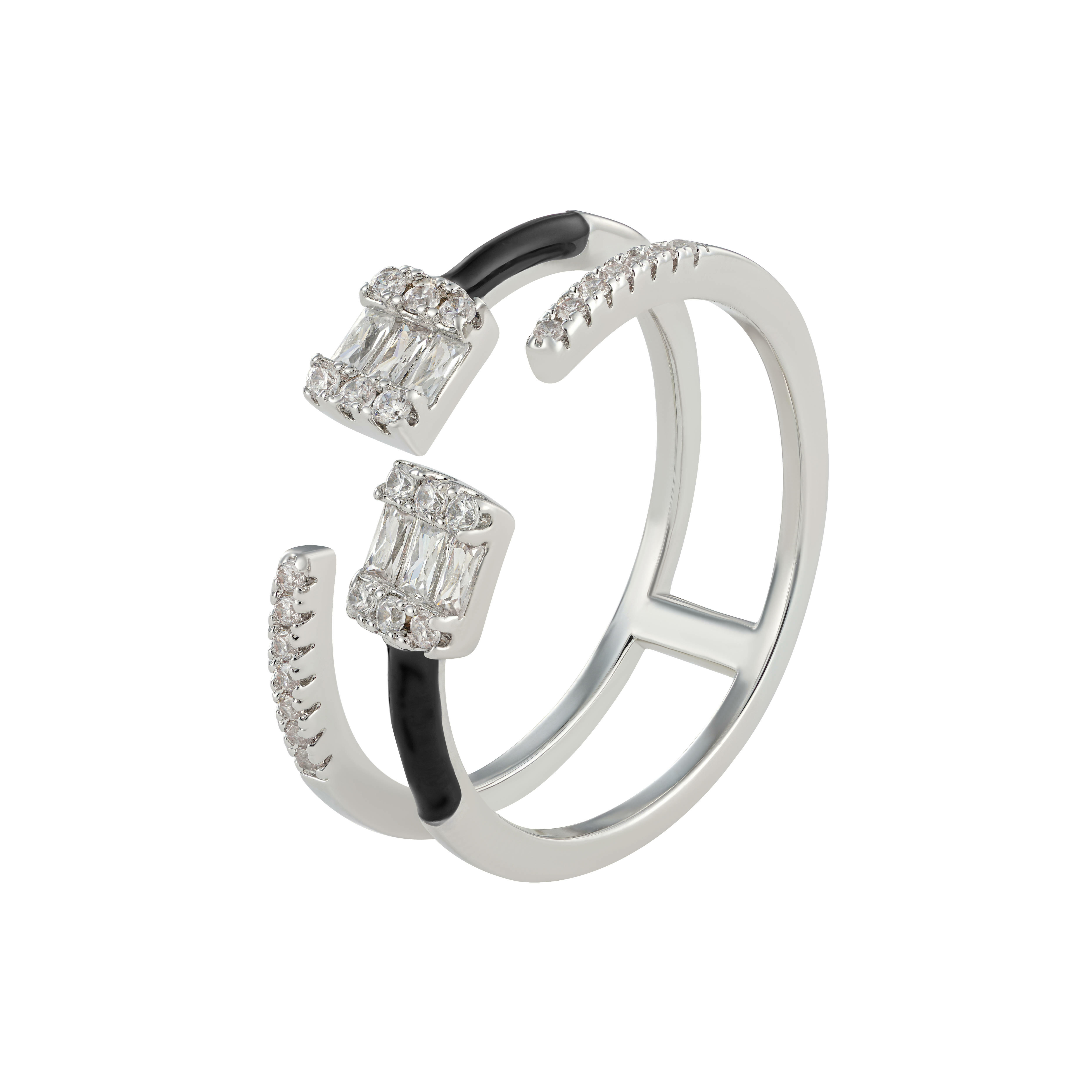 Silver Toned Emerald Ring-Black image 0