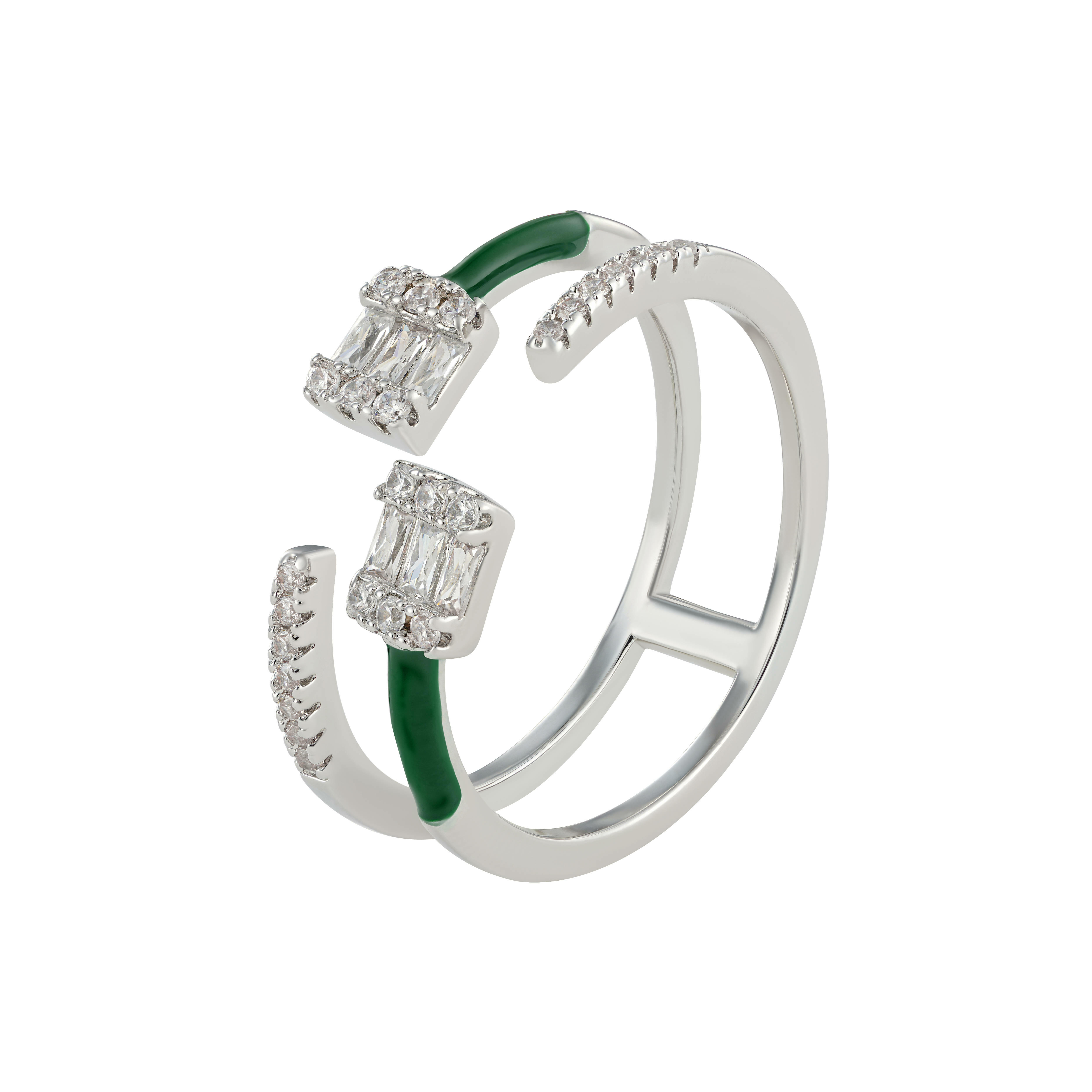 Silver Toned Emerald Ring-Green image 0