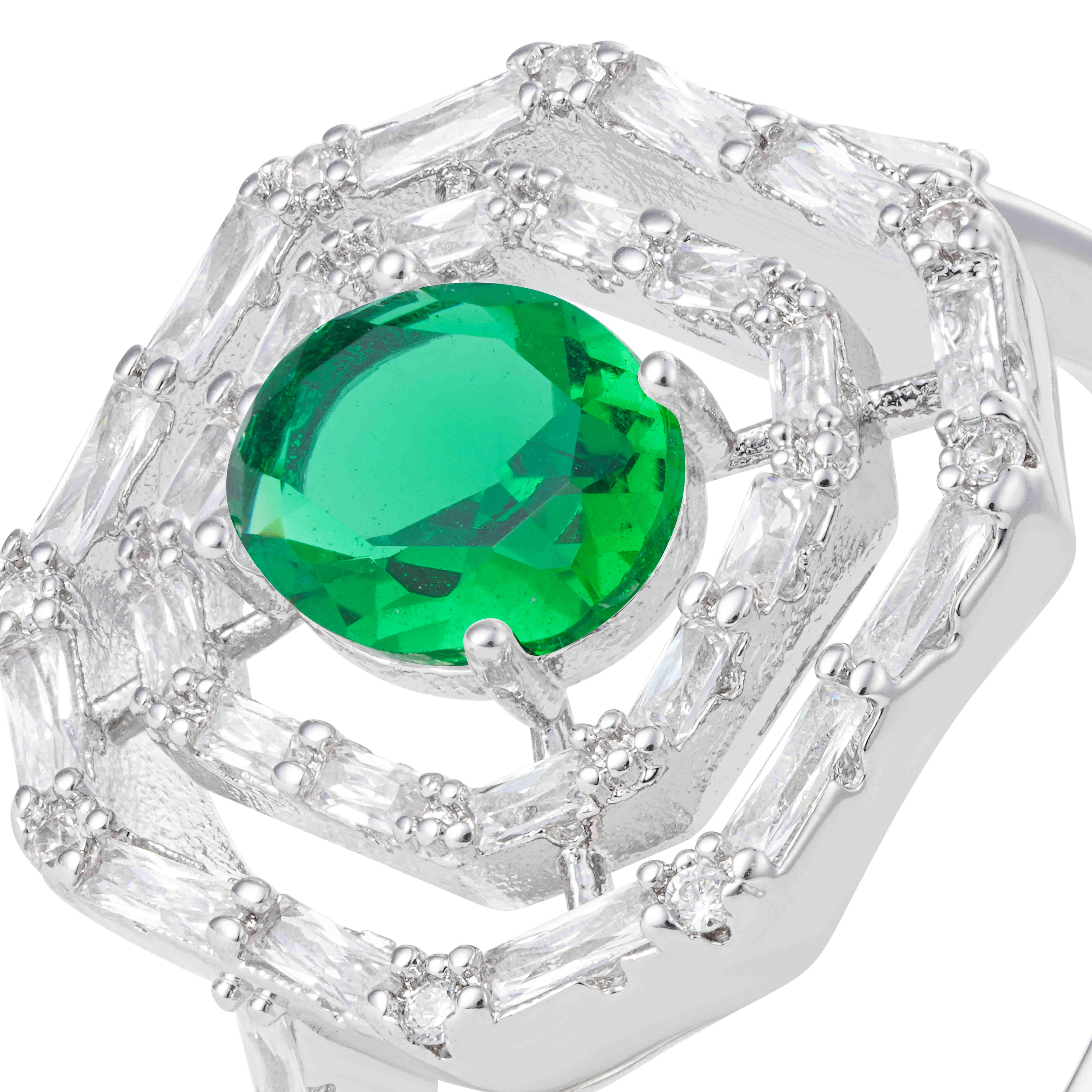 Silver Toned Zircon Ring-Green image 1