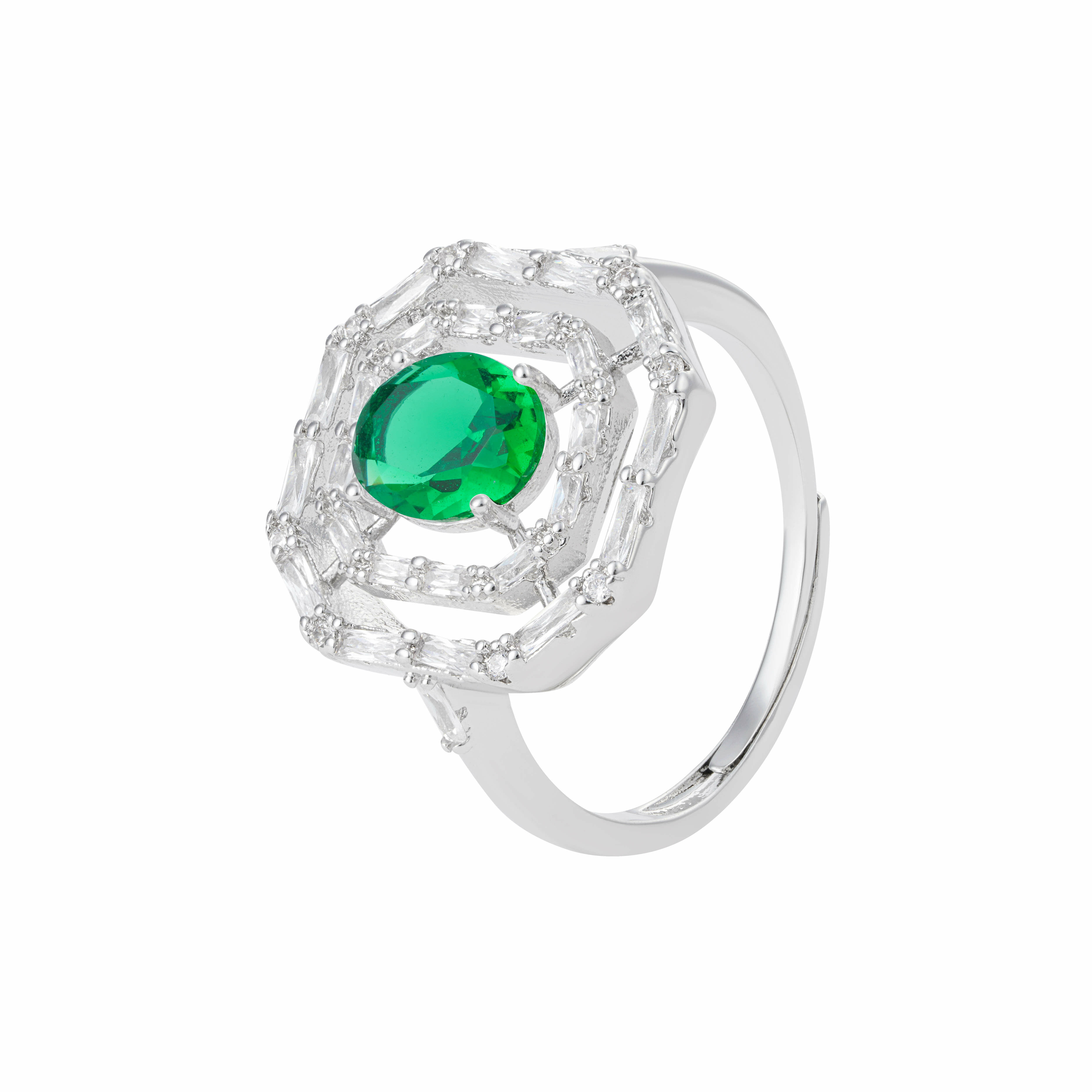 Silver Toned Zircon Ring-Green image 0