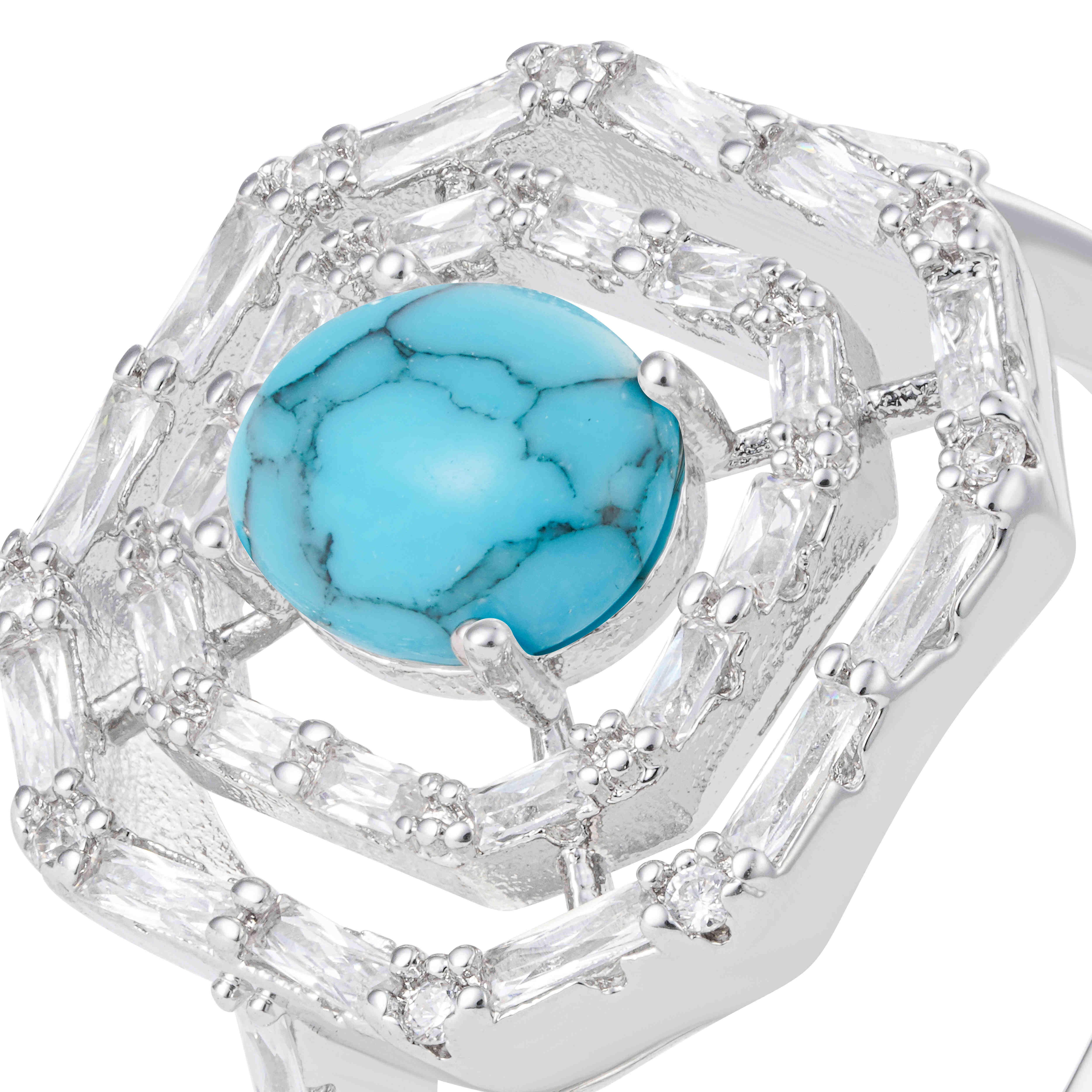 Silver Toned Zircon Ring-Turquoise image 1