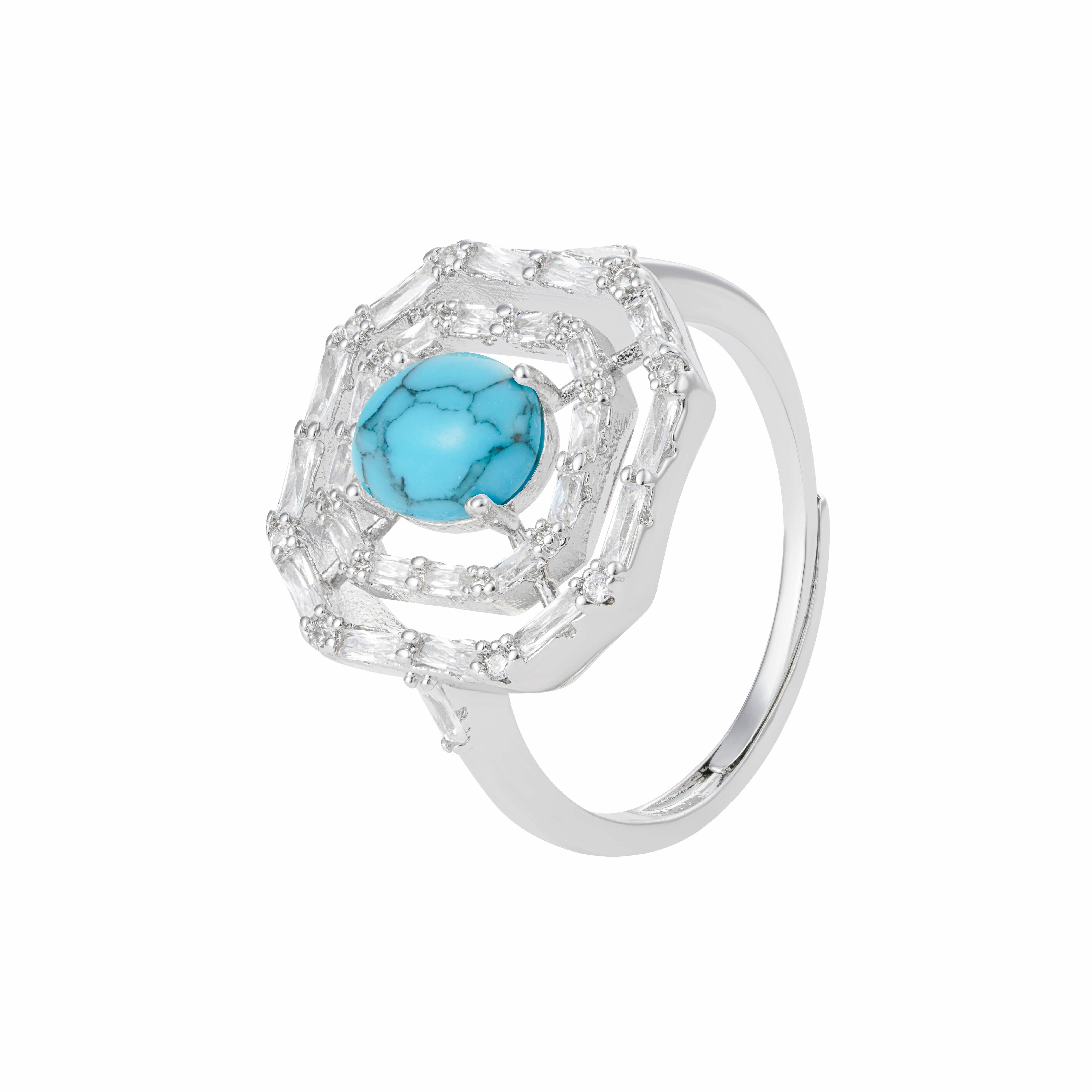 Silver Toned Zircon Ring-Turquoise image 0