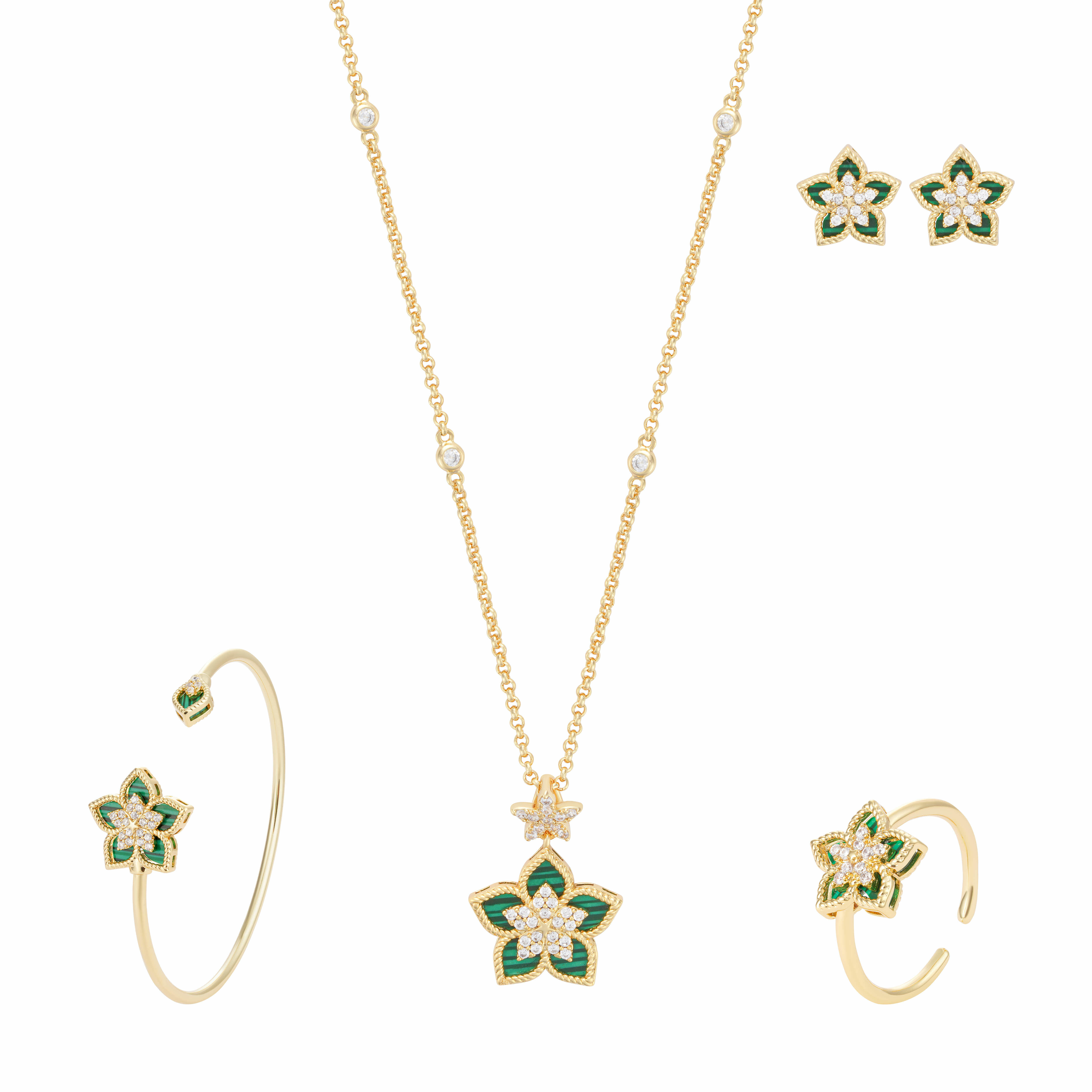 Gold Toned Flora Accessories Set-Green image 0