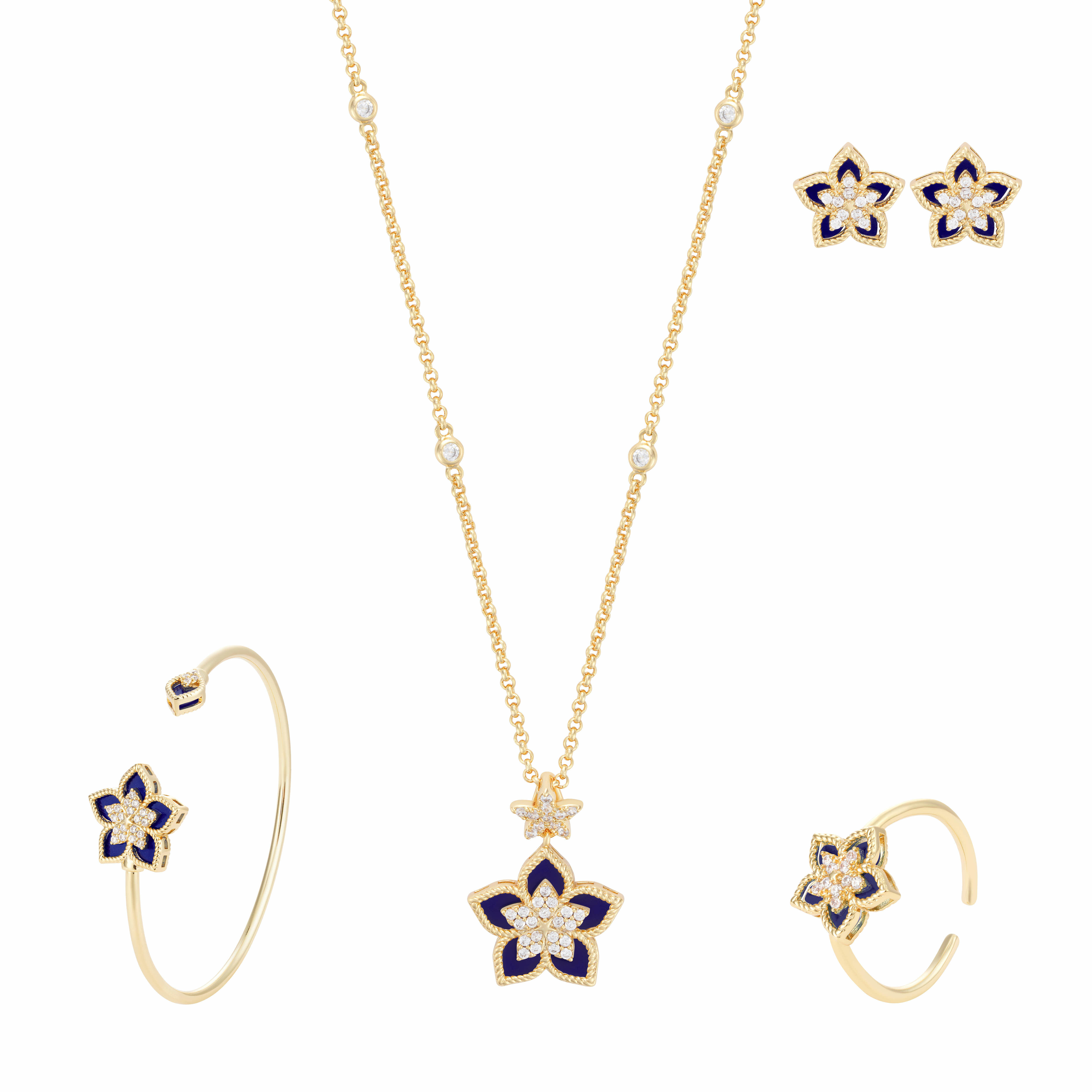 Gold Toned Flora Accessories Set-Navy image 0