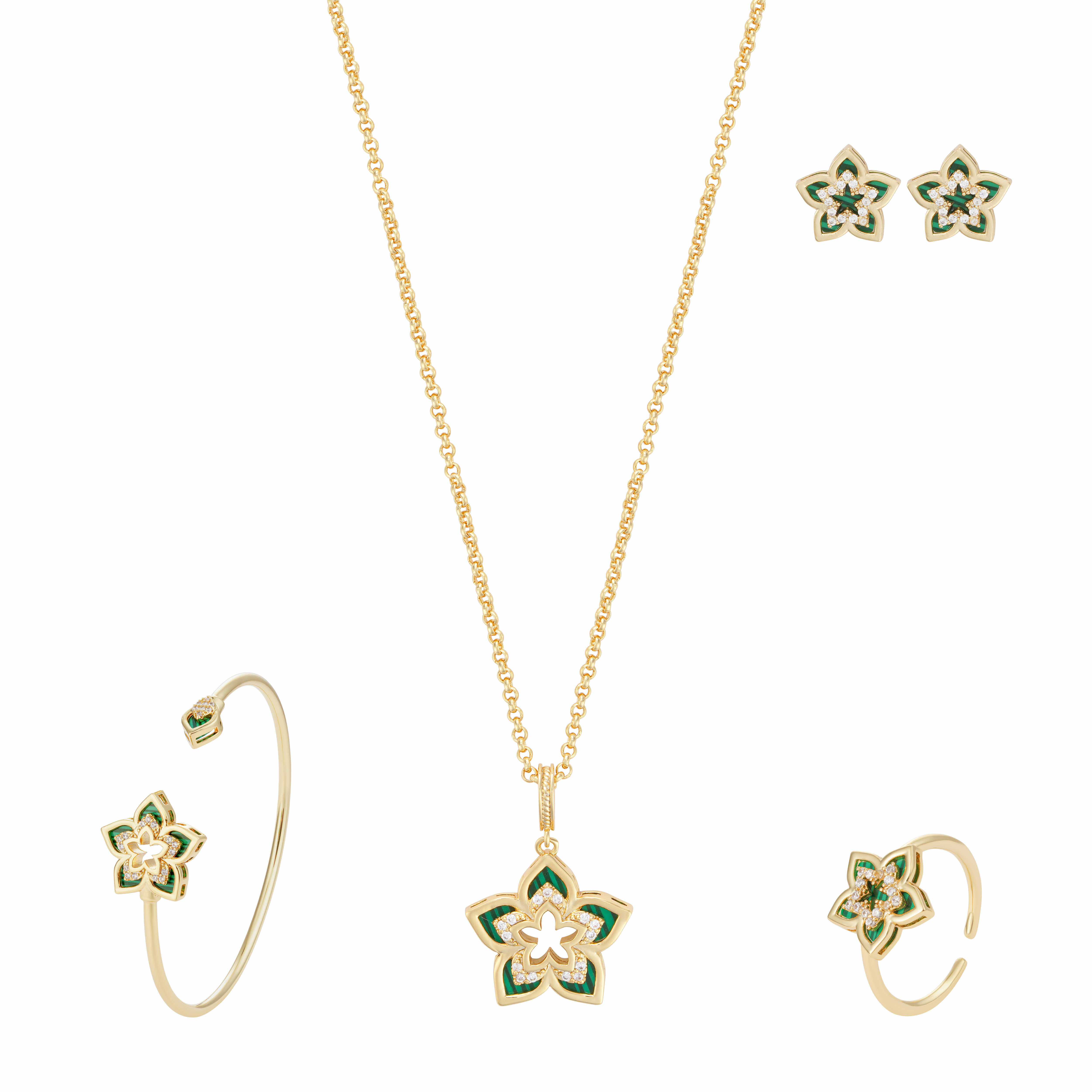 Gold Toned Flora Accessories Set-Green image 0