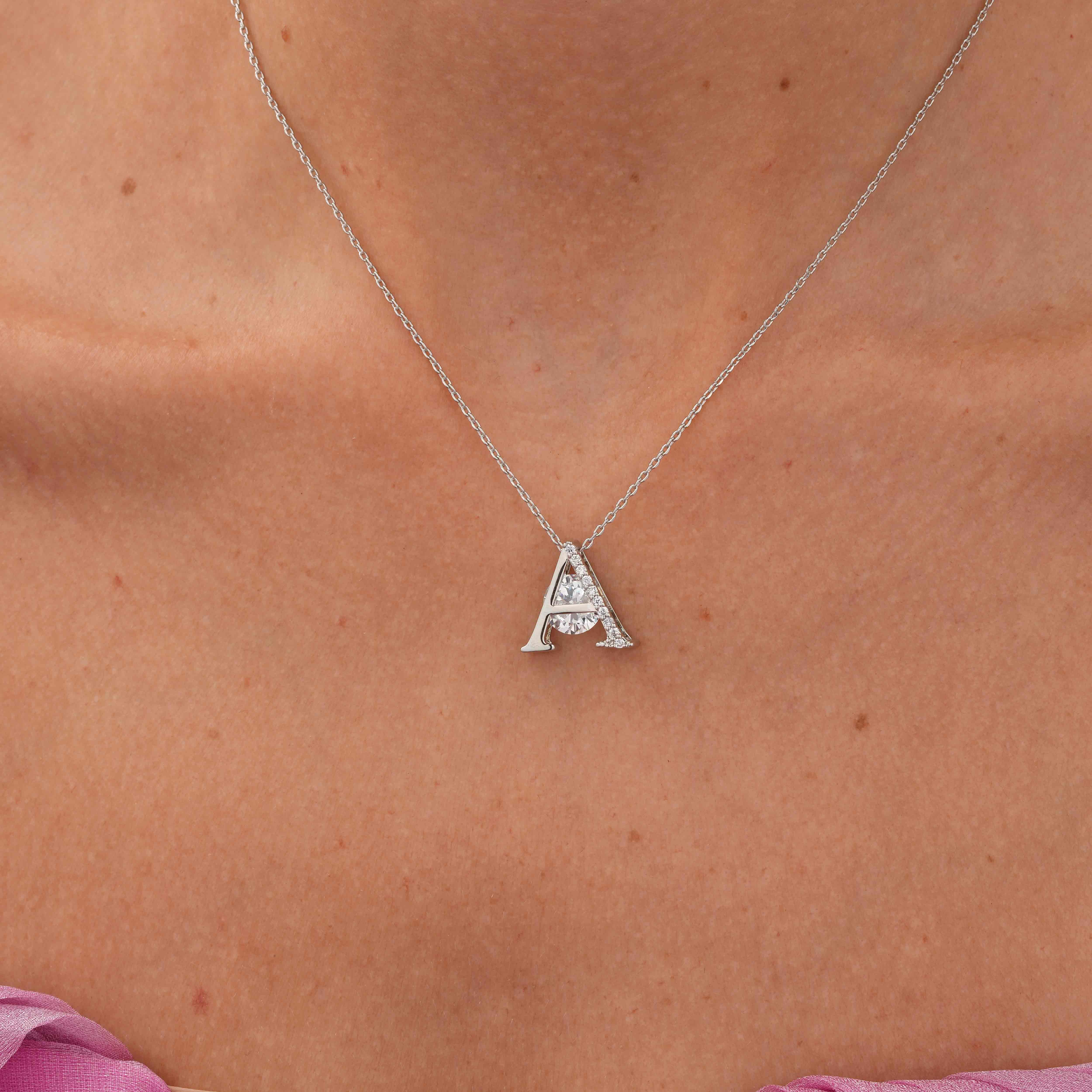 Silver Toned Letters Necklace-A image 0