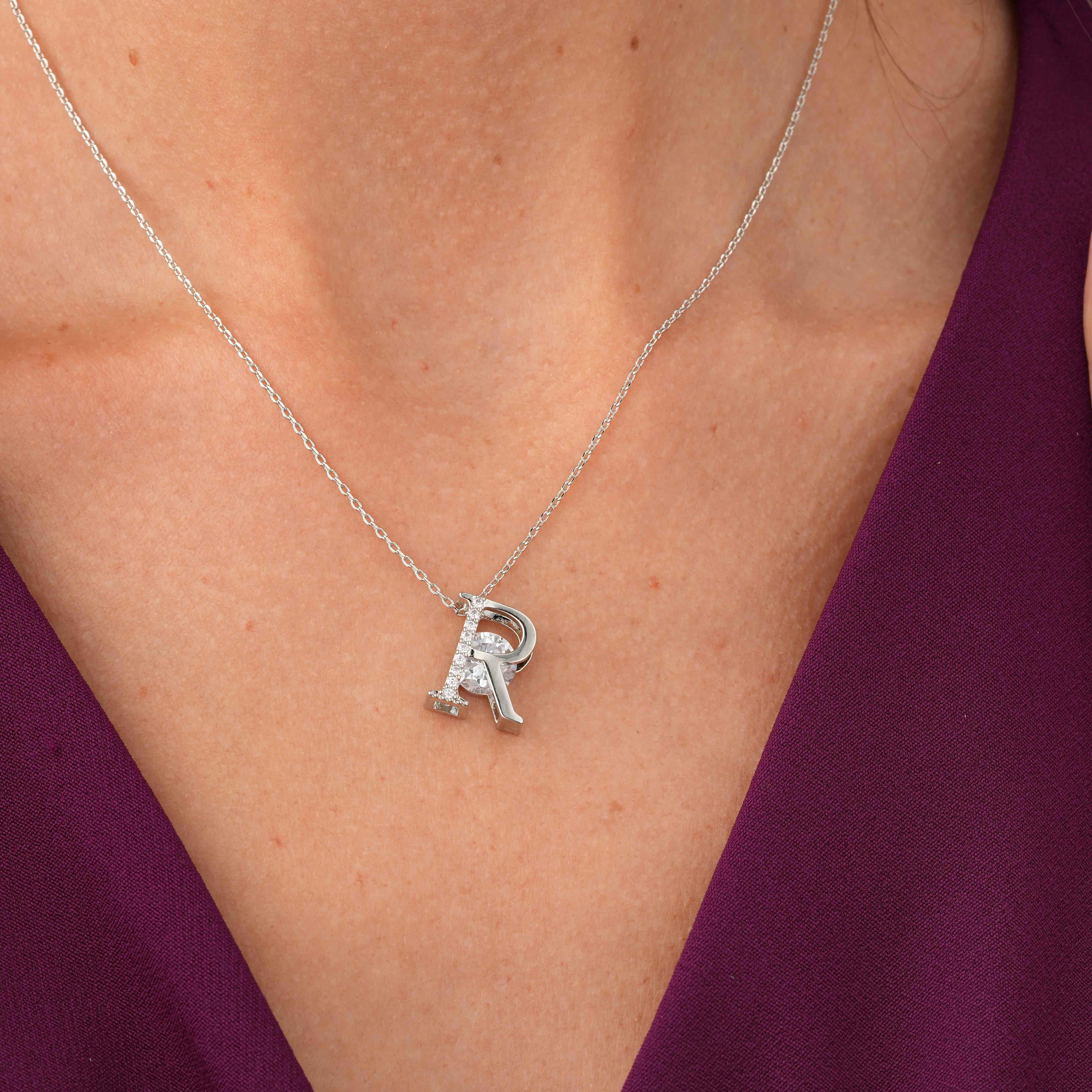 Silver Toned Letters Necklace-R image 0