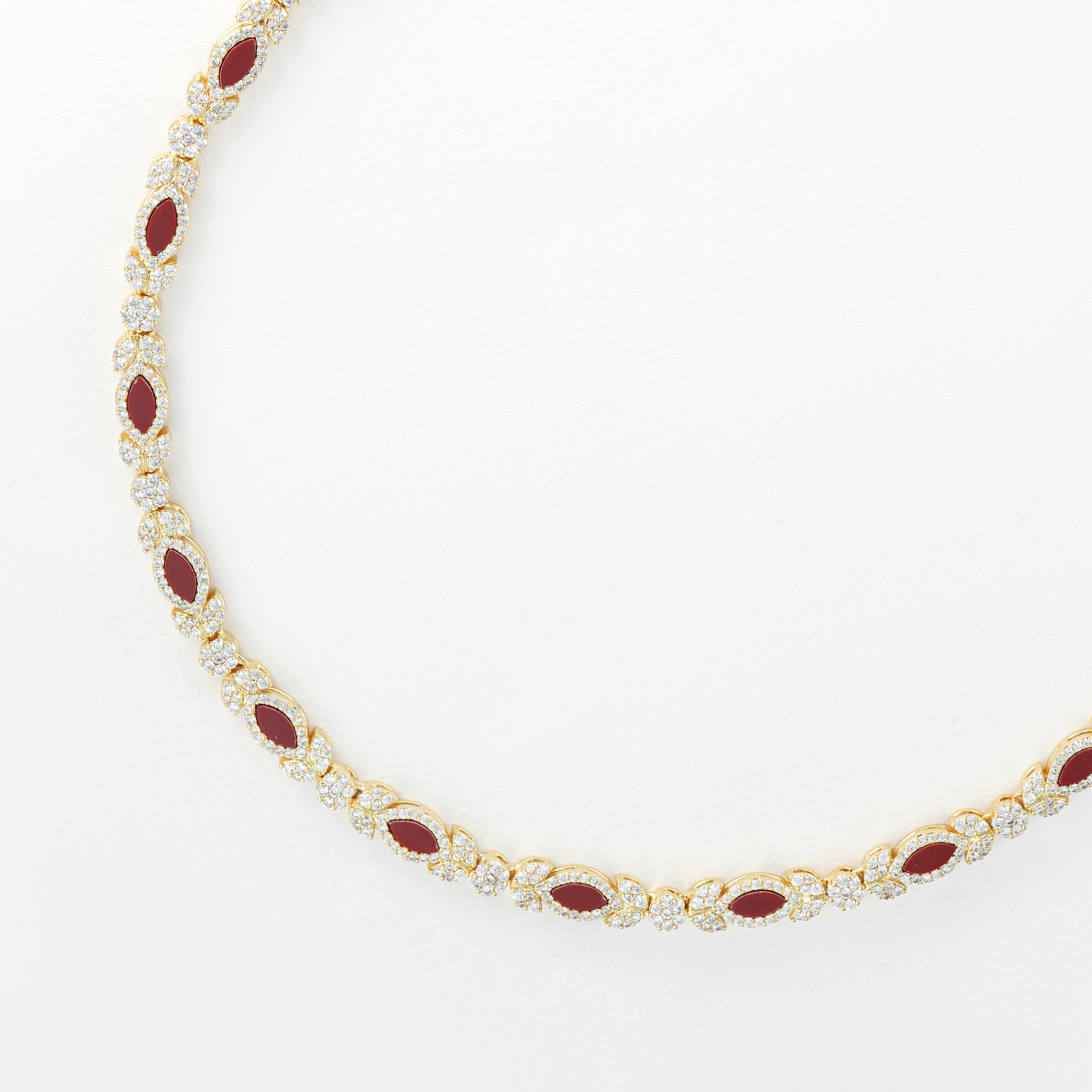 Gold Toned Flora Necklace-Wine Reddish image 1
