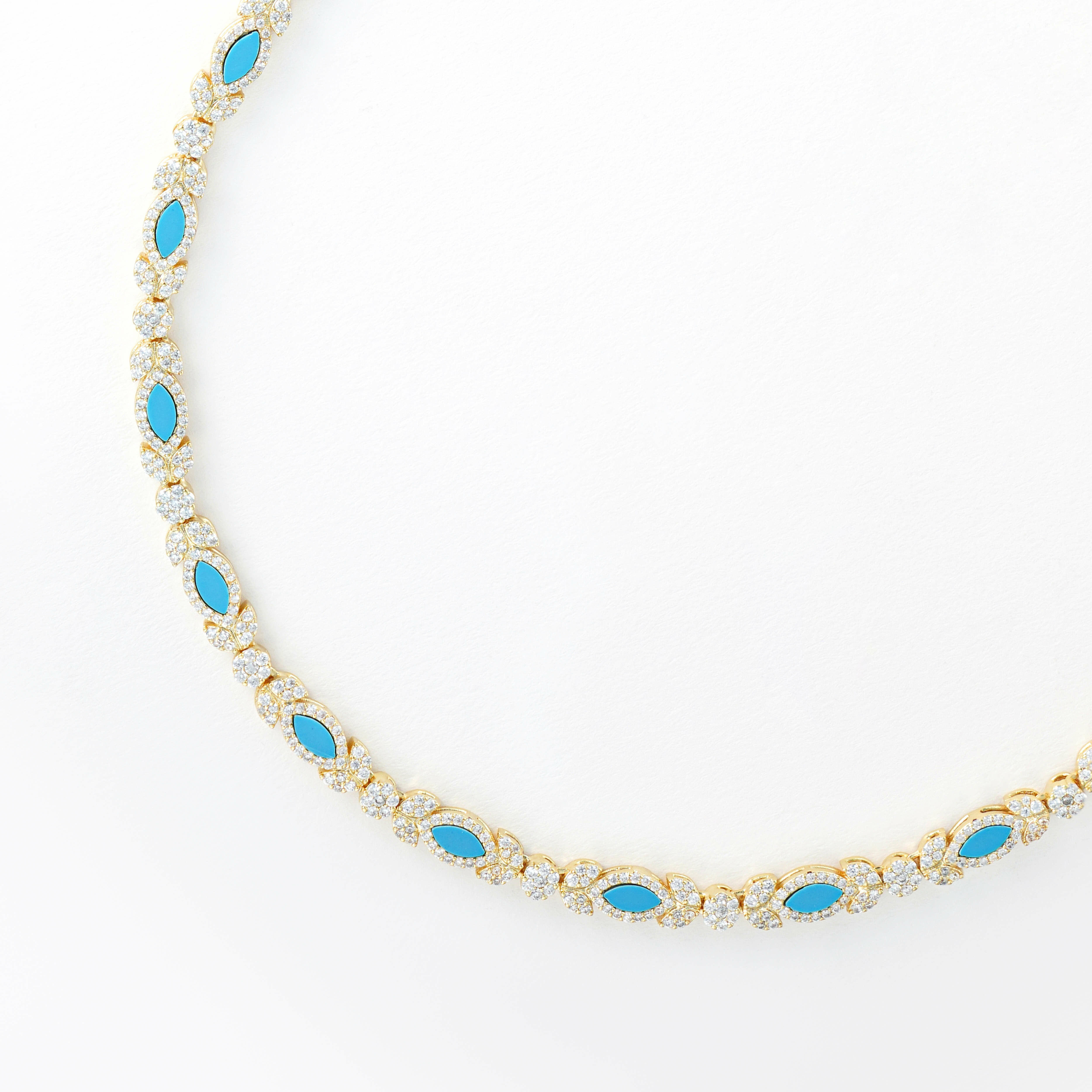 Gold Toned Flora Necklace-Turquoise image 1