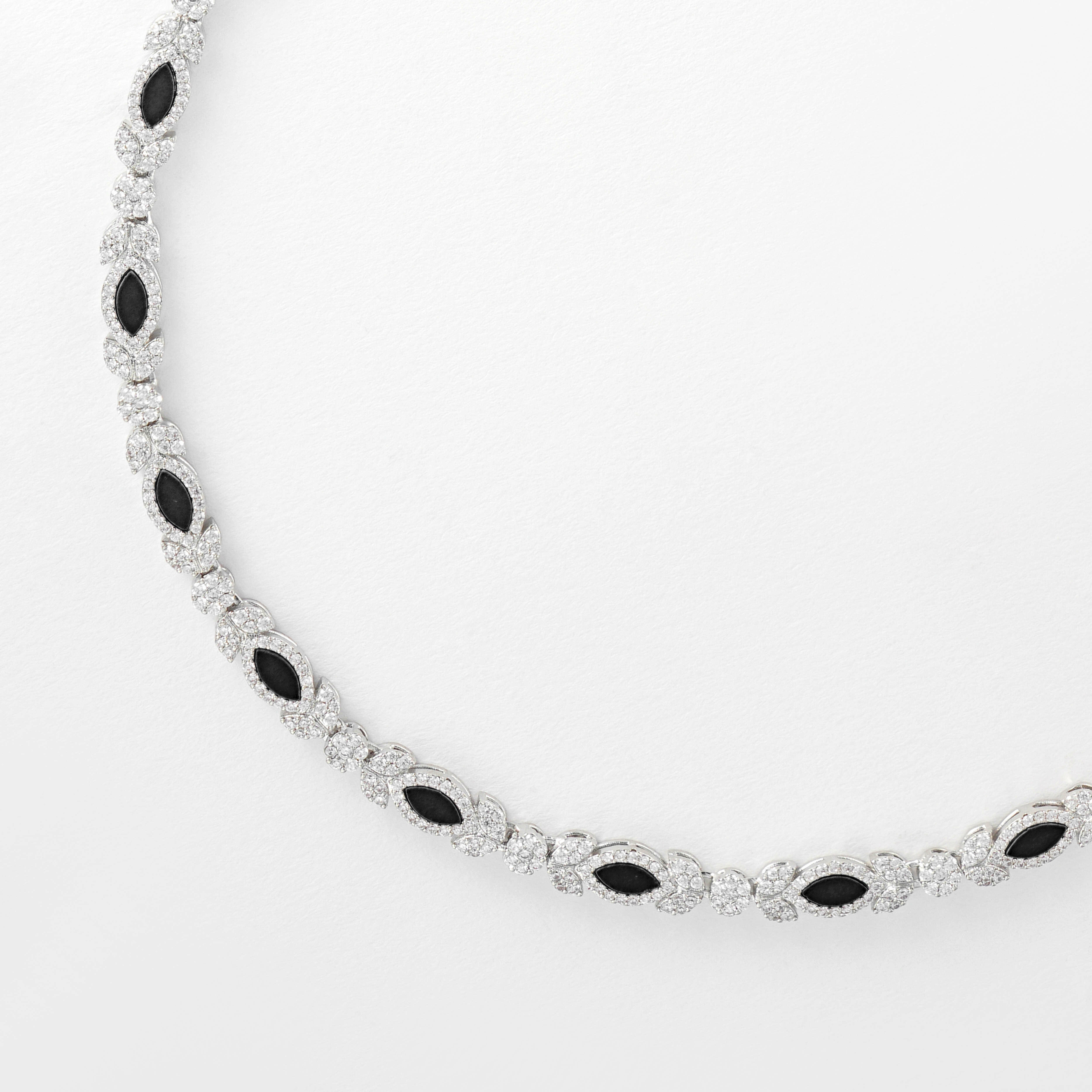 Silver Toned Flora Necklace-Black image 1