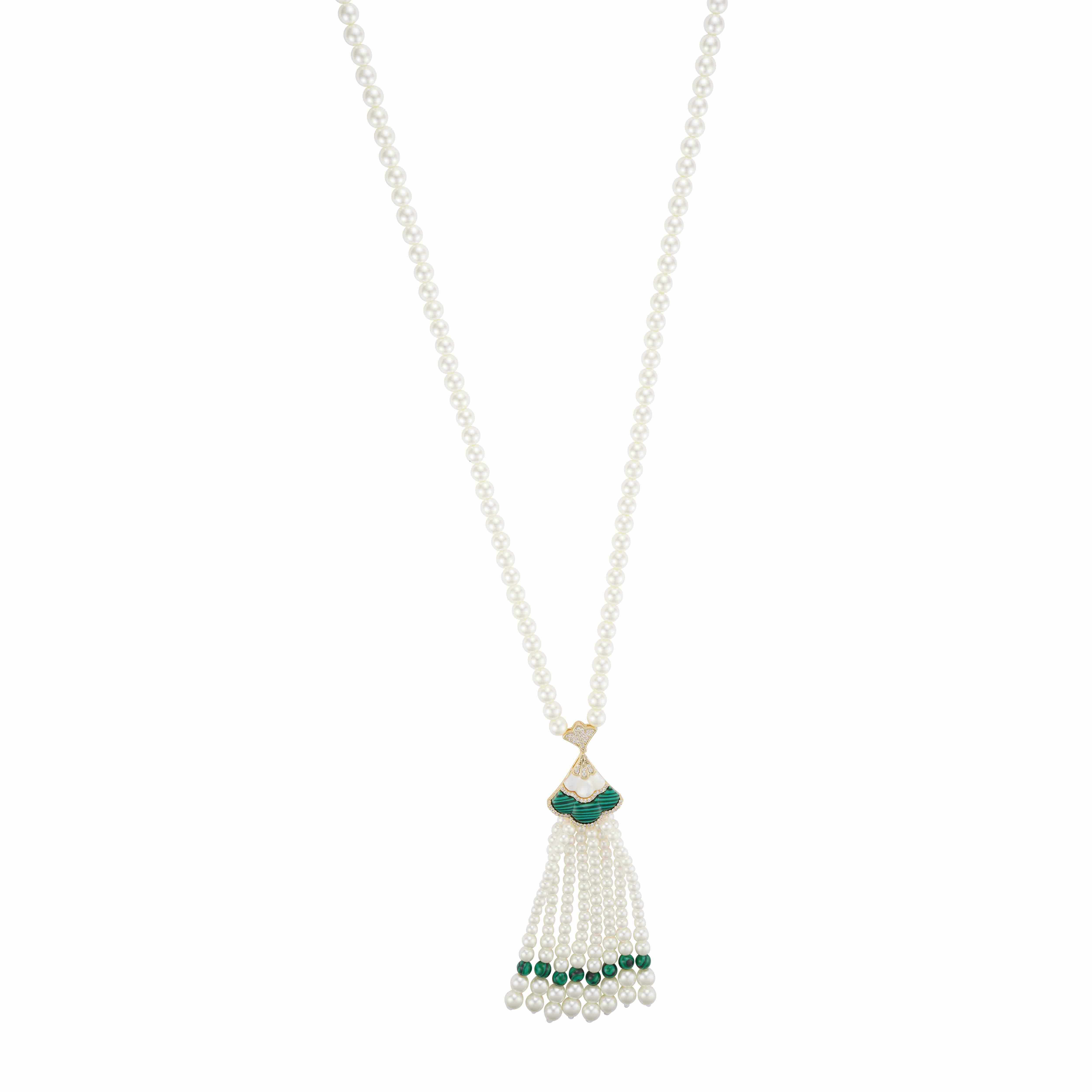 Gold Toned Pearl Necklace-Green image 0