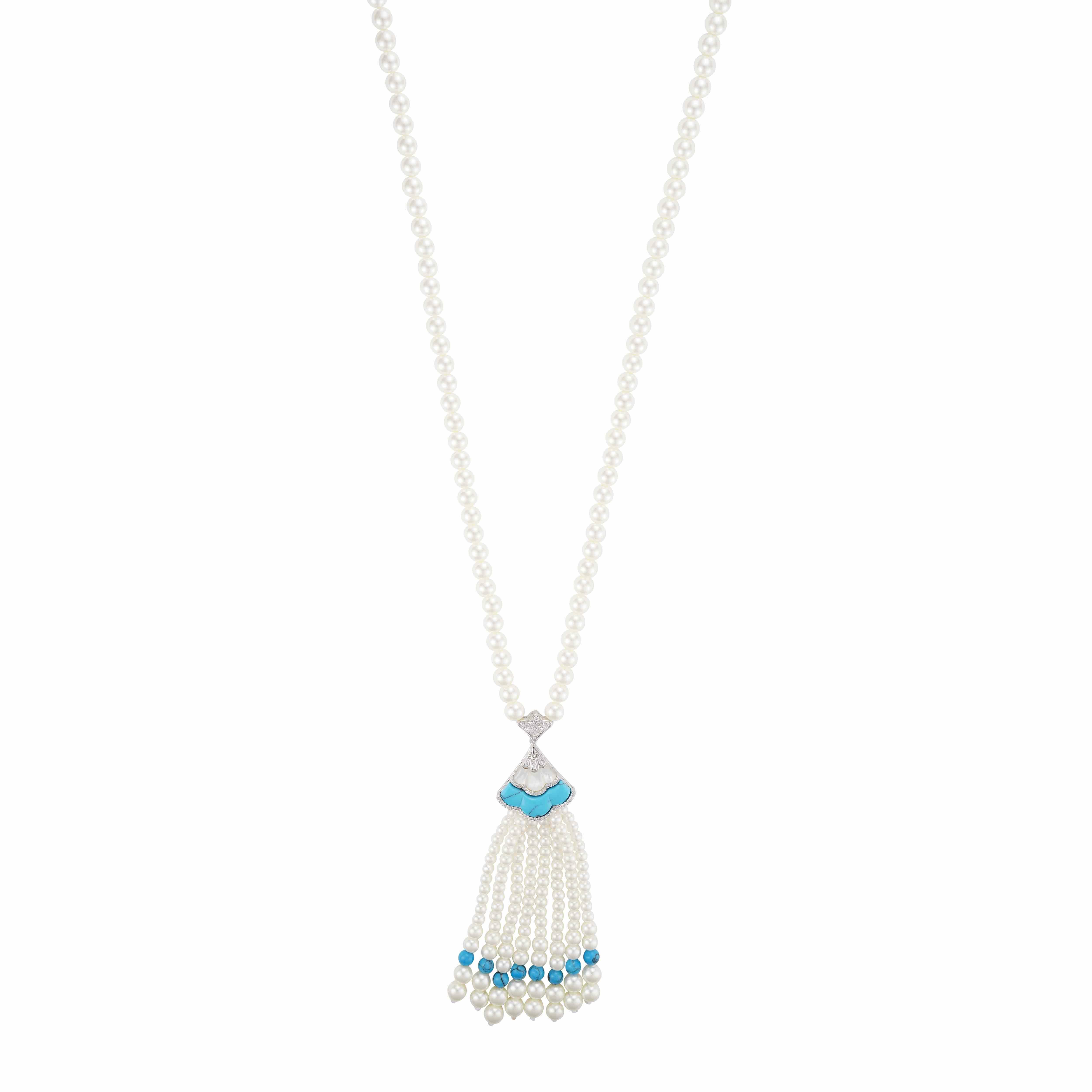 Silver Toned Pearl Necklace-Turquoise image 0