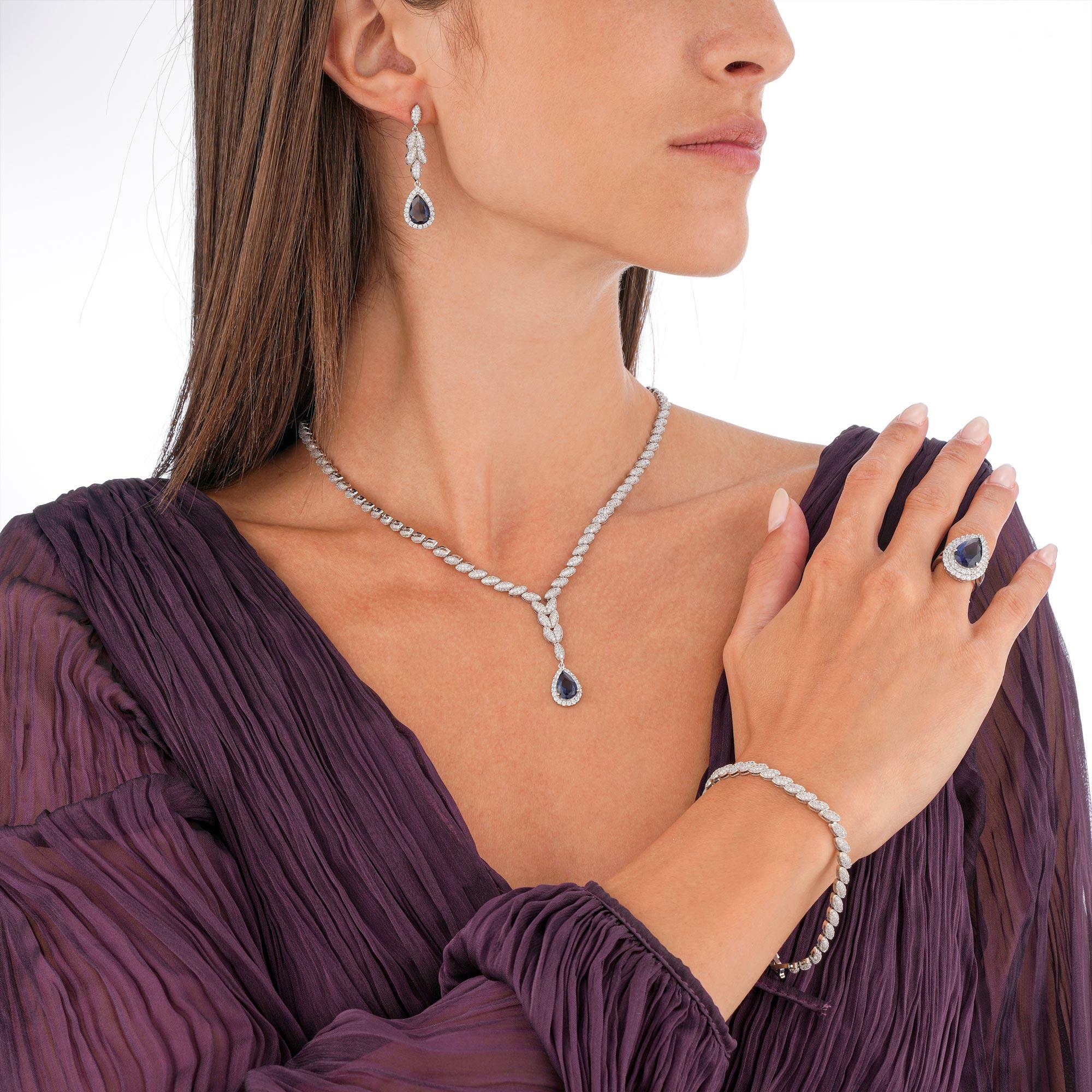 Silver Toned Pear Necklace Set-Navy image 0