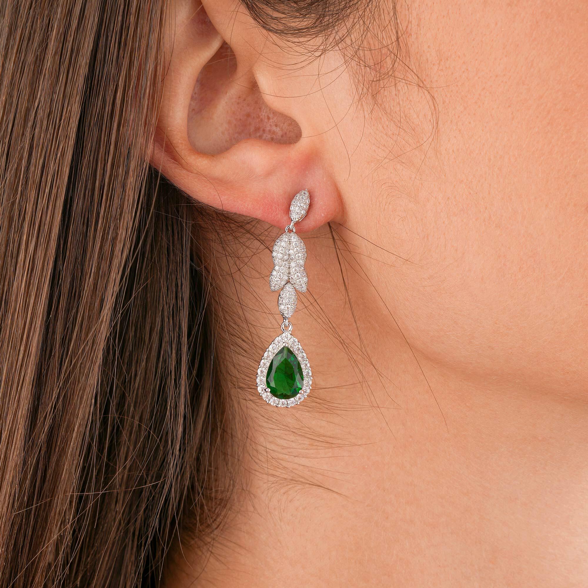 Silver Toned Pear Necklace Set-Green image 2