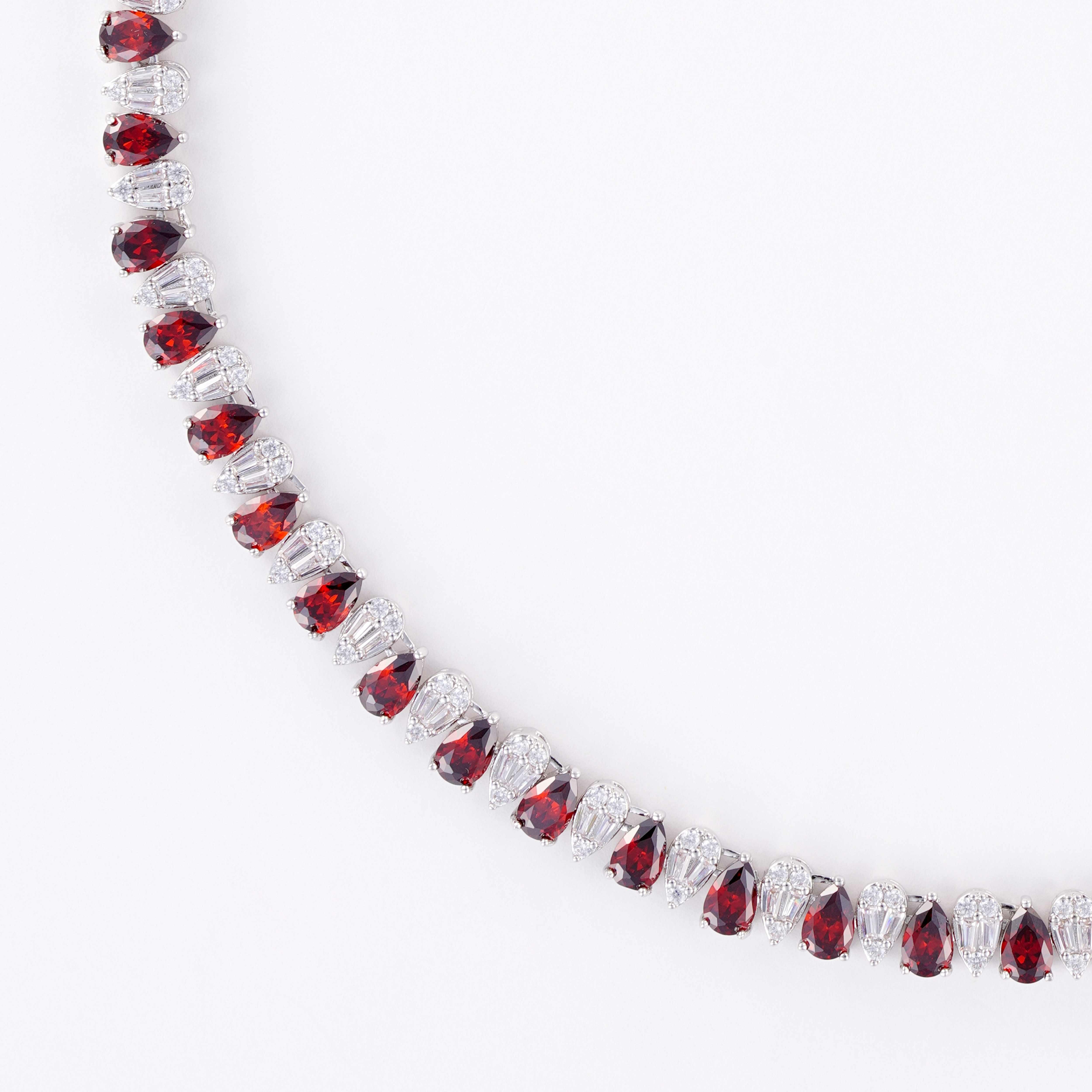 Zircon Necklace Set-Silver/Red image 1