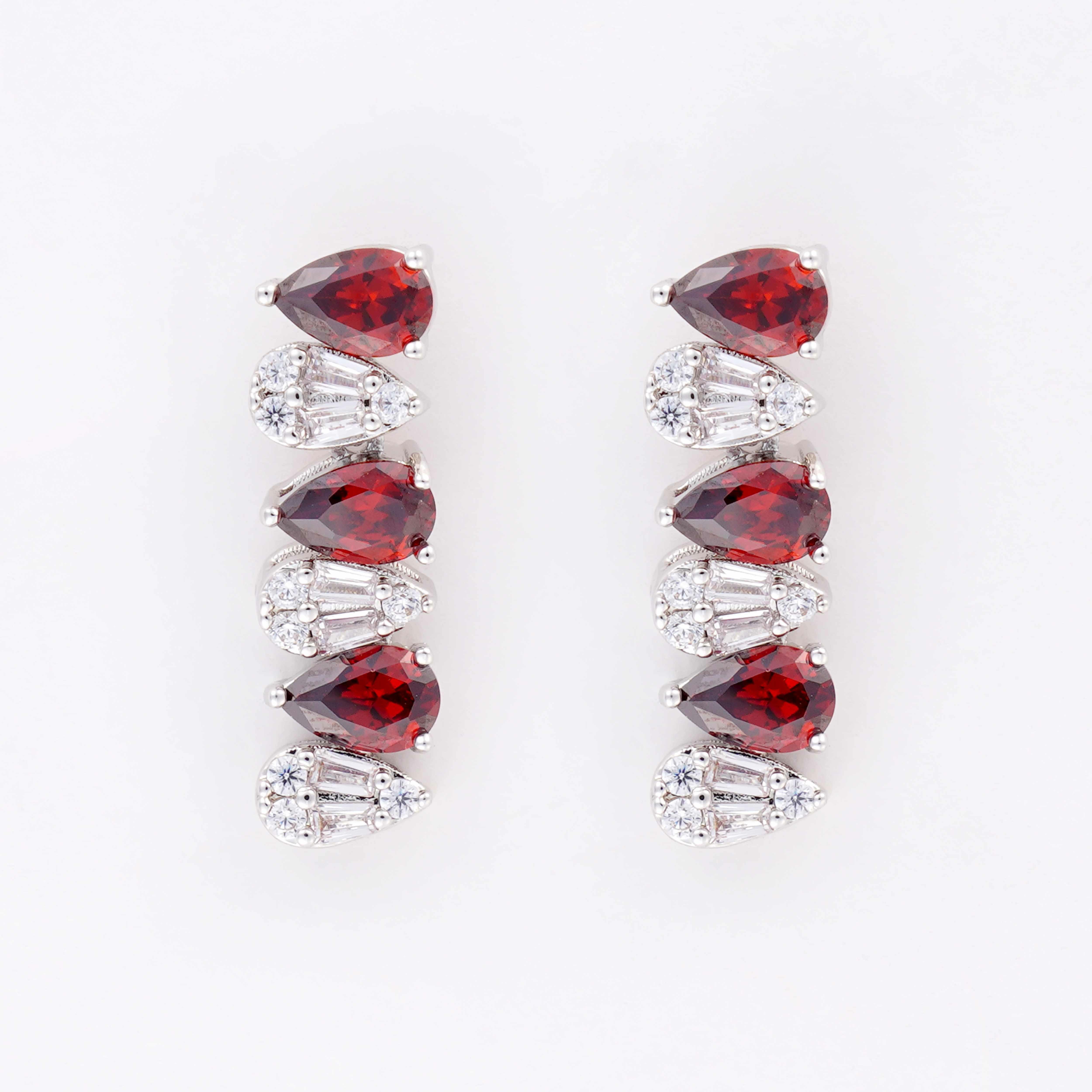 Zircon Necklace Set-Silver/Red image 2