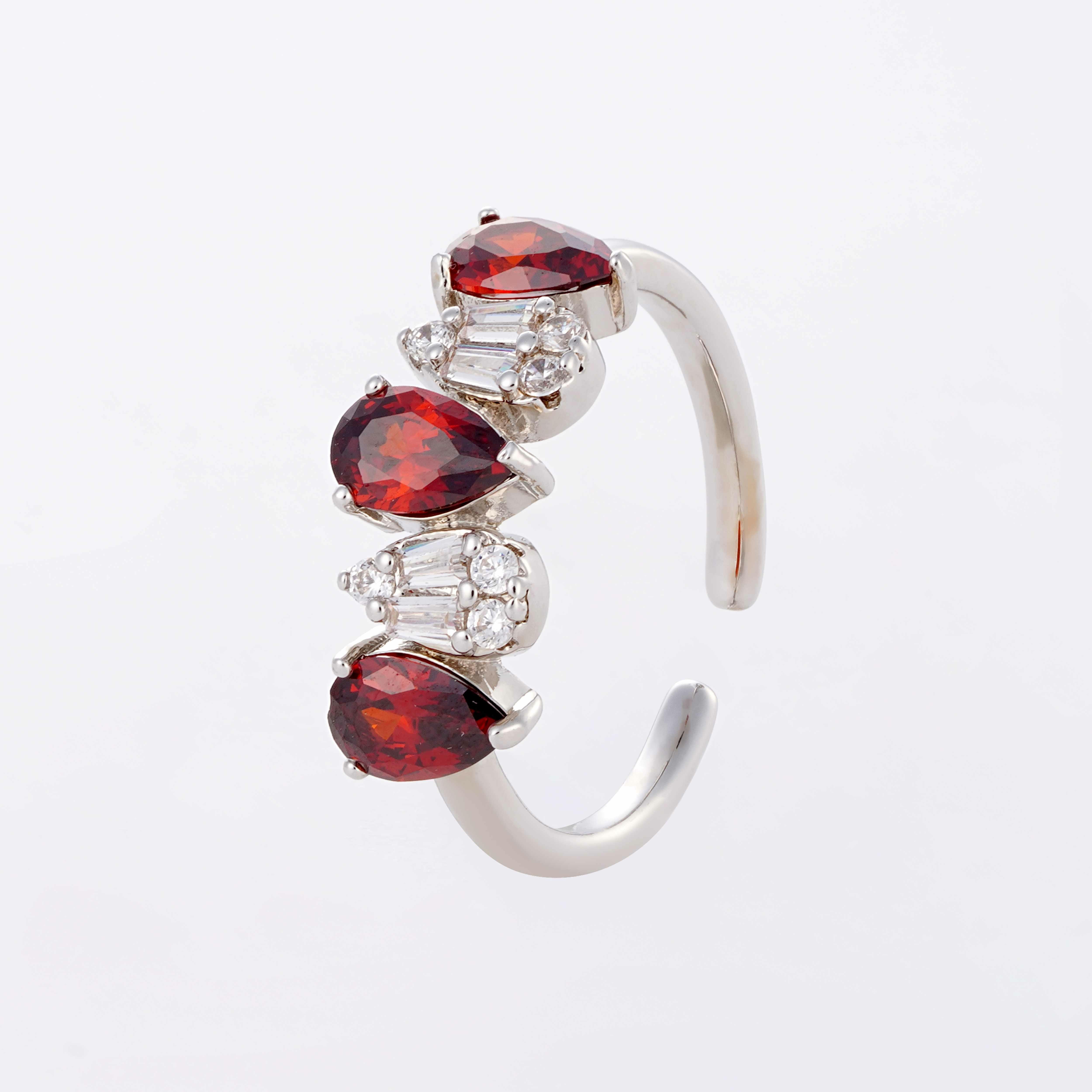 Zircon Necklace Set-Silver/Red image 3