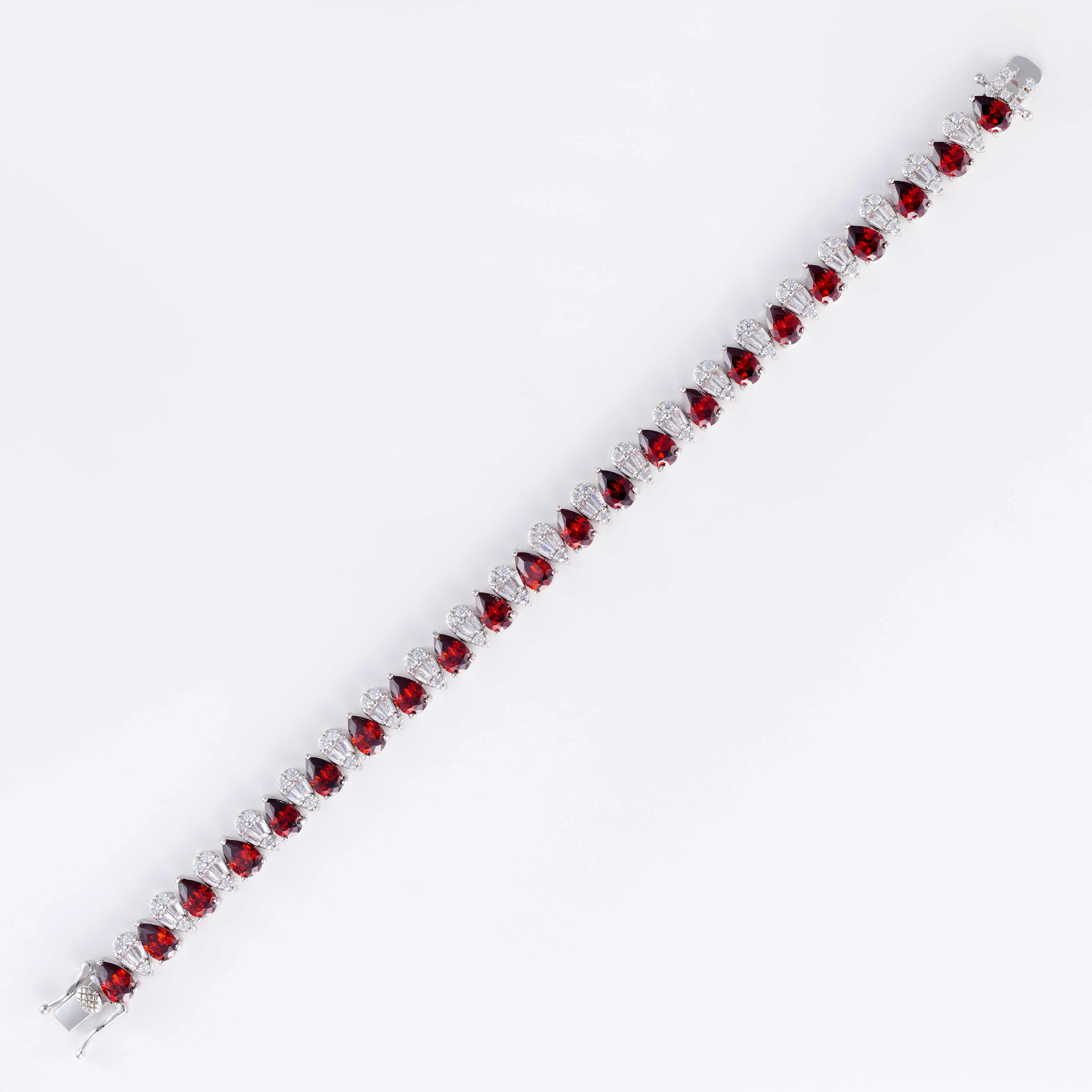 Zircon Necklace Set-Silver/Red image 4