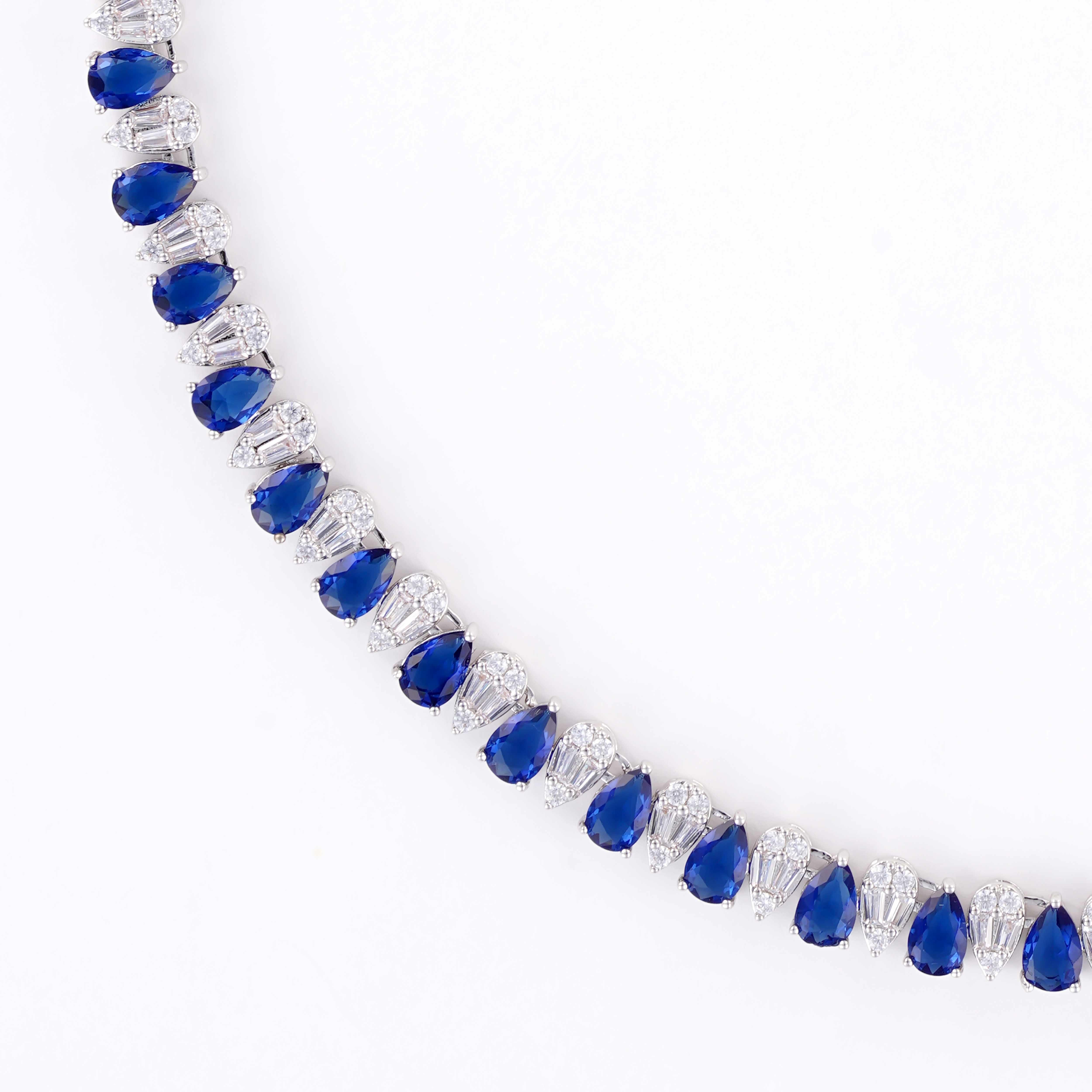 Zircon Necklace Set-silver/blue image 1