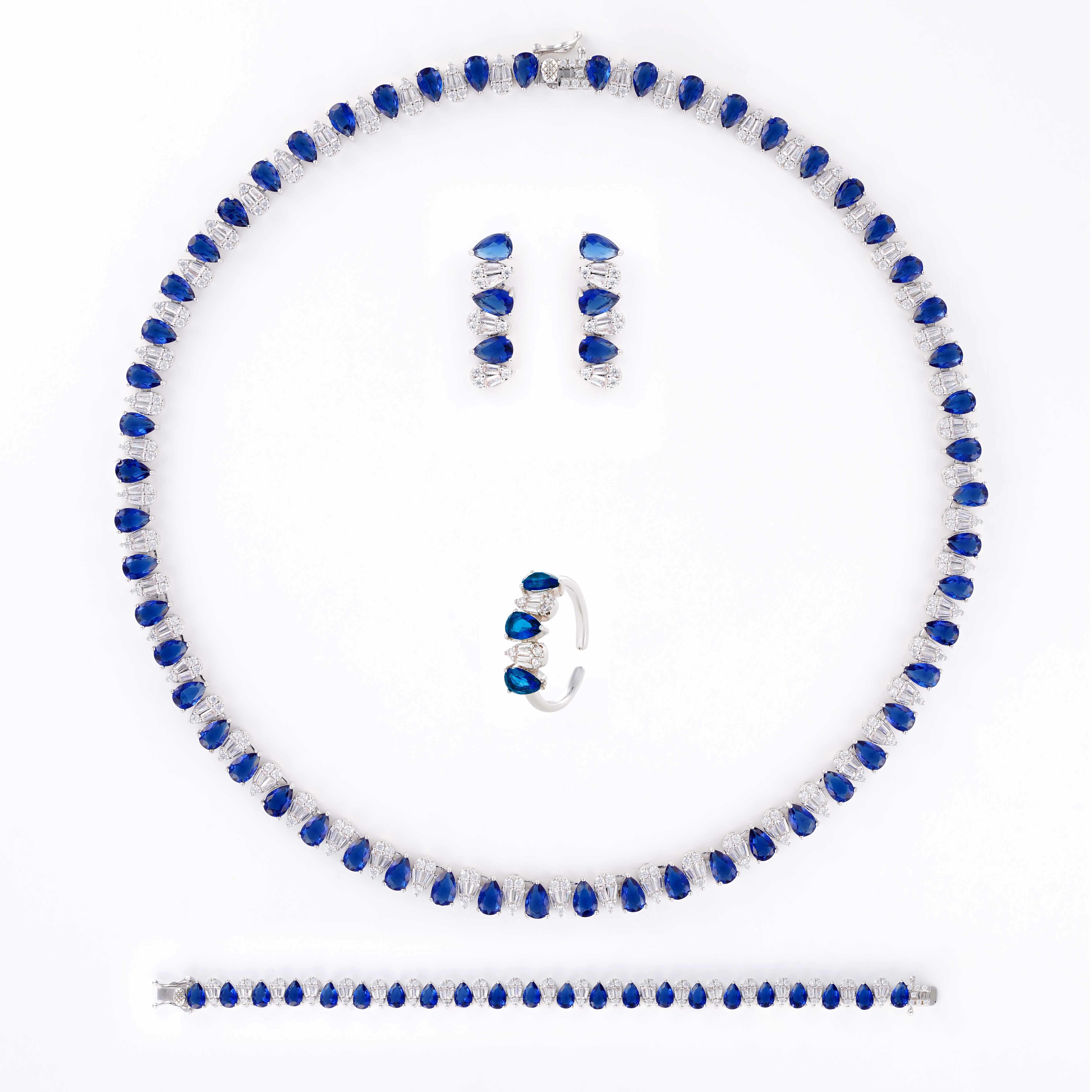 Zircon Necklace Set-silver/blue image 0
