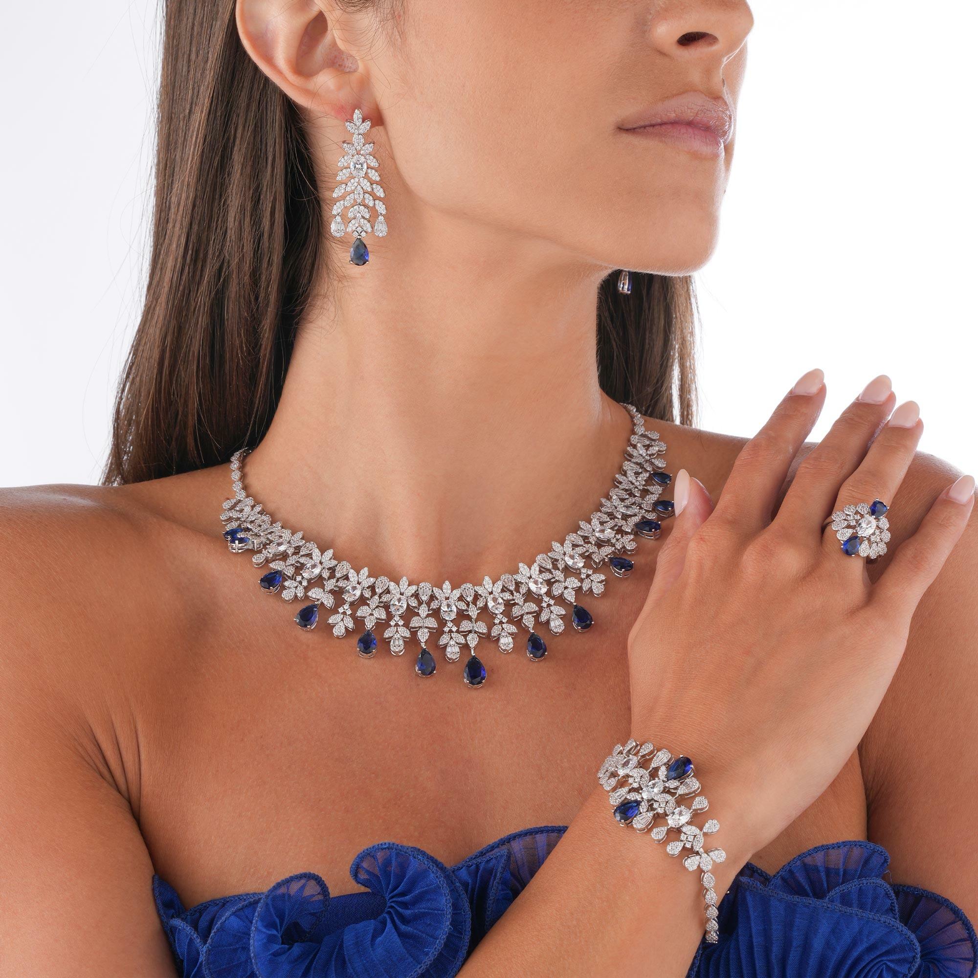 Silver plated Flora Necklace Set-Dark Blue image 0