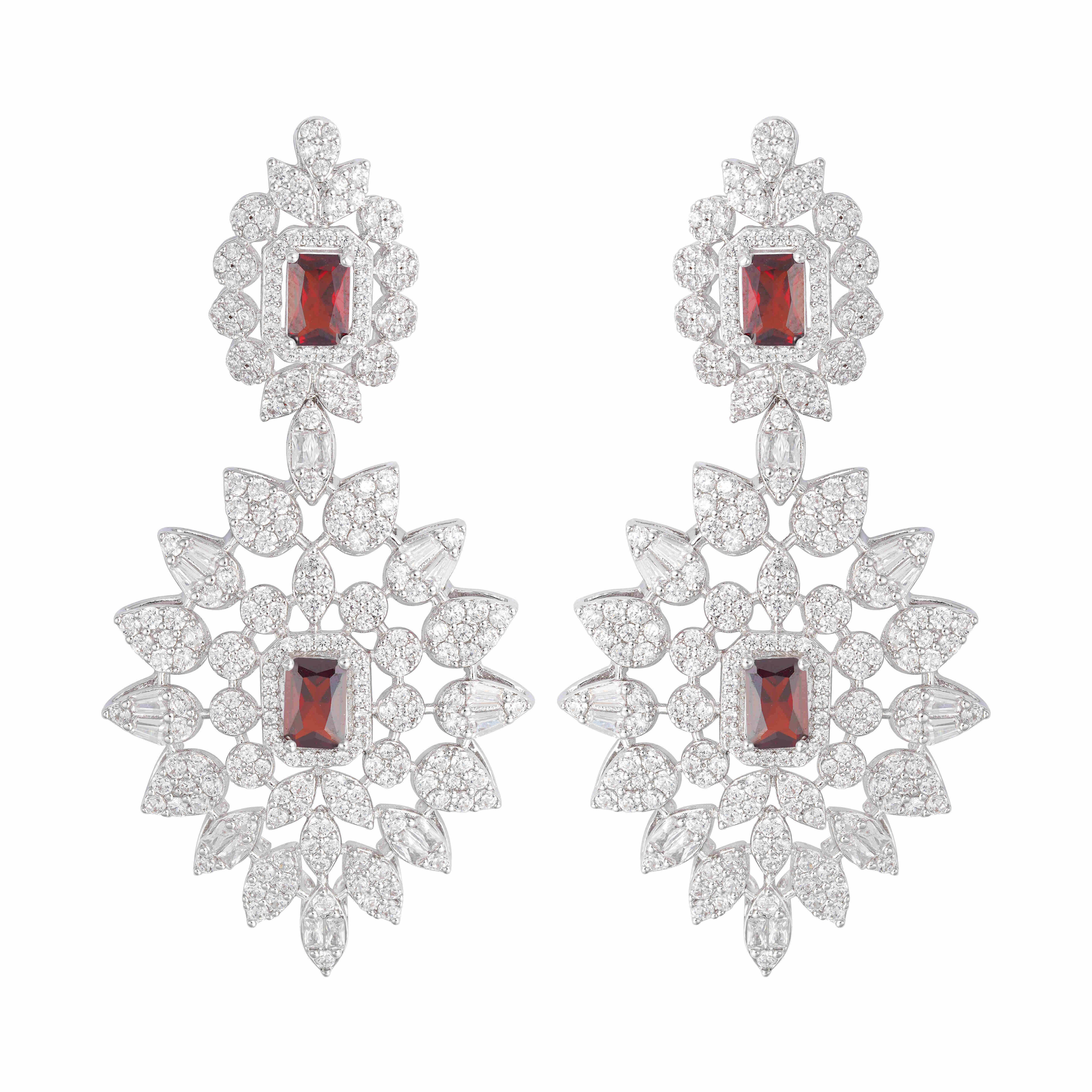 Silver Toned Pearl Necklace Set-Wine Reddish image 2