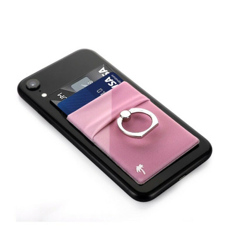 Sticky wallet 4-in-1 for Any Phone Case - Pink with silver Ring image 1