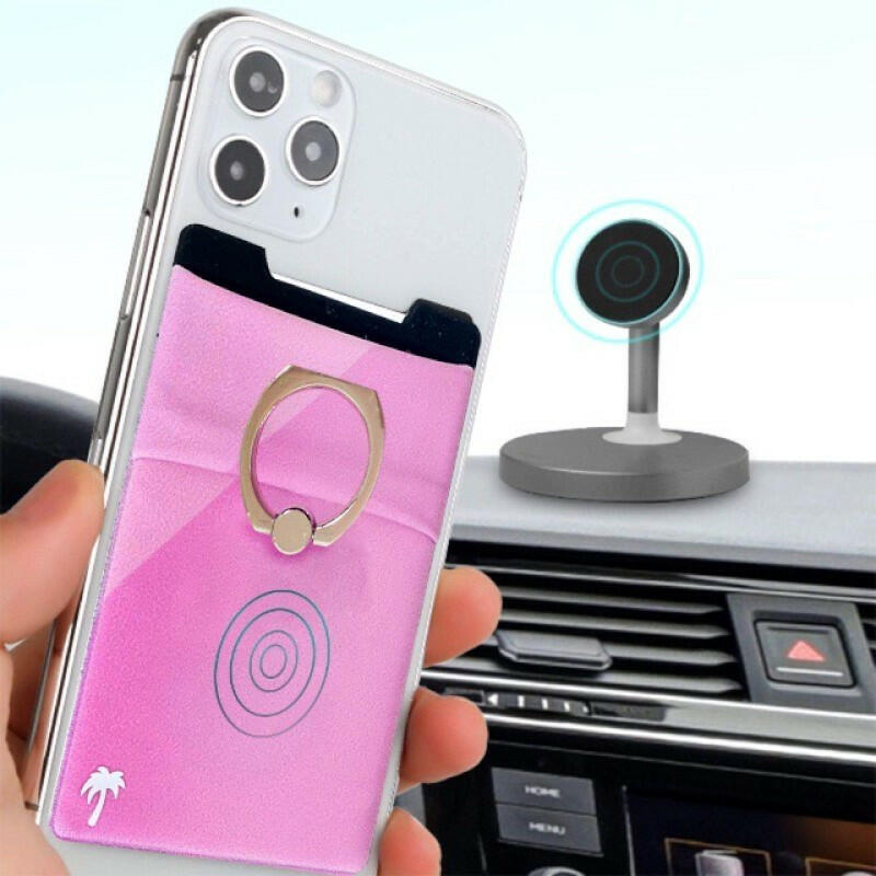 Sticky wallet 4-in-1 for Any Phone Case - Pink with silver Ring image 3