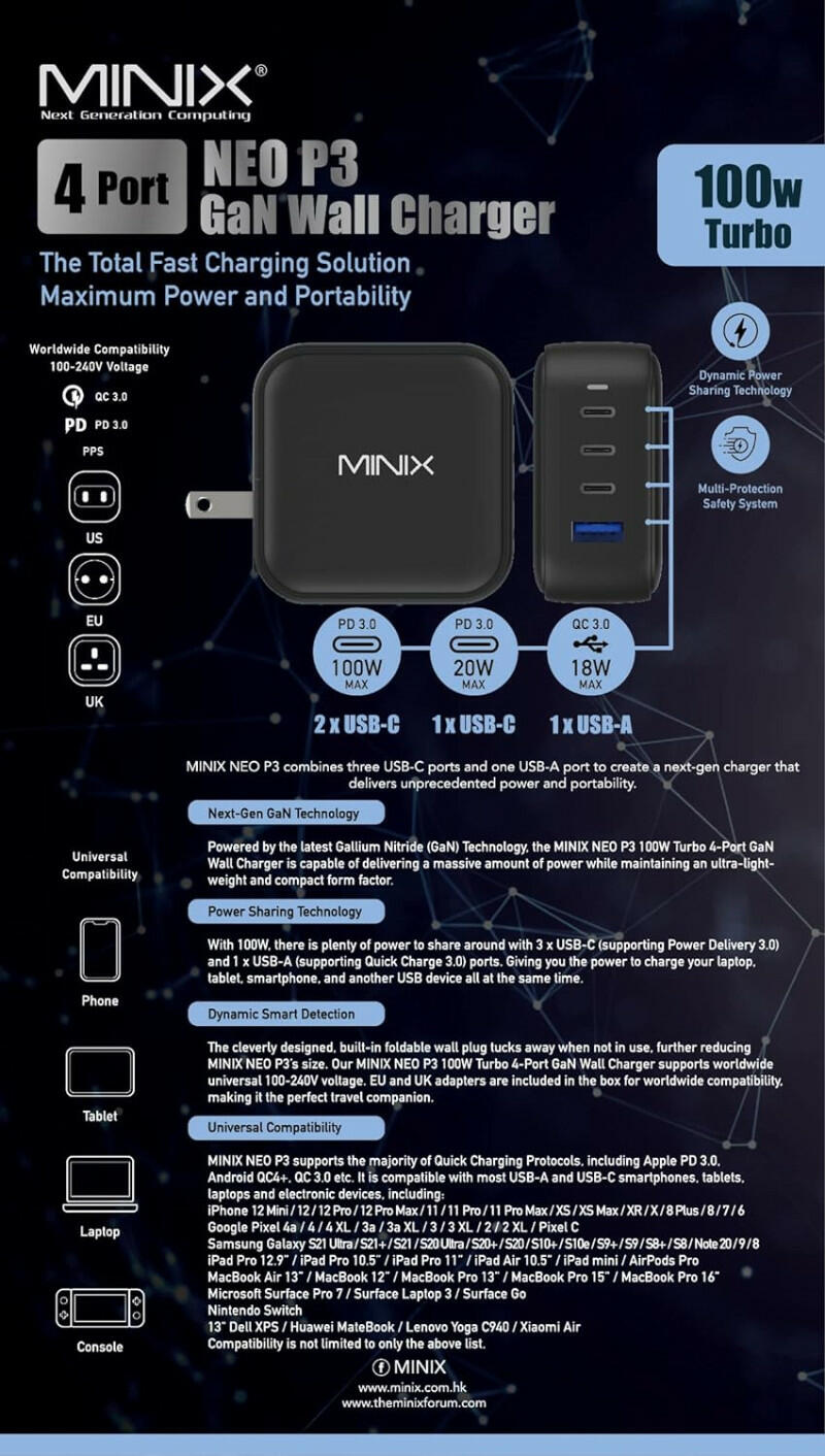 MINIX 100W 4-Ports GaN Wall Charger image 6