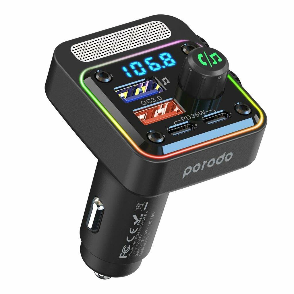 Porodo Quick-Charge FM Car Charger ( Dual USB-C & USB-A ) PD 36W - Black image 1