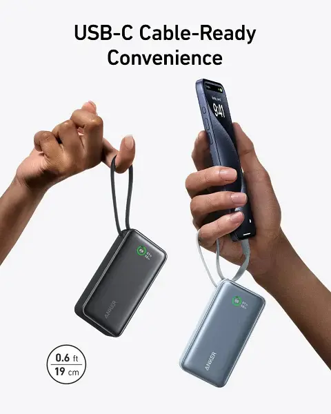 Anker Nano Power Bank (30W, Built-In USB-C Cable) 10000 PD -Black image 2